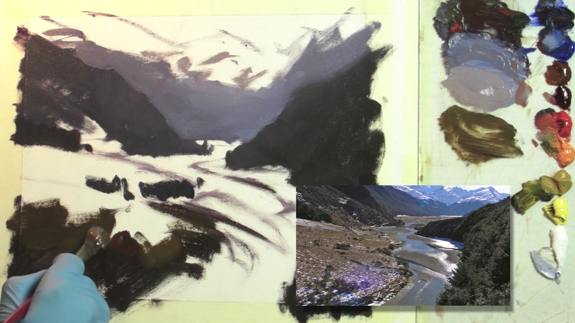 Step 9 — Foreground color recession (video frame from the lesson)