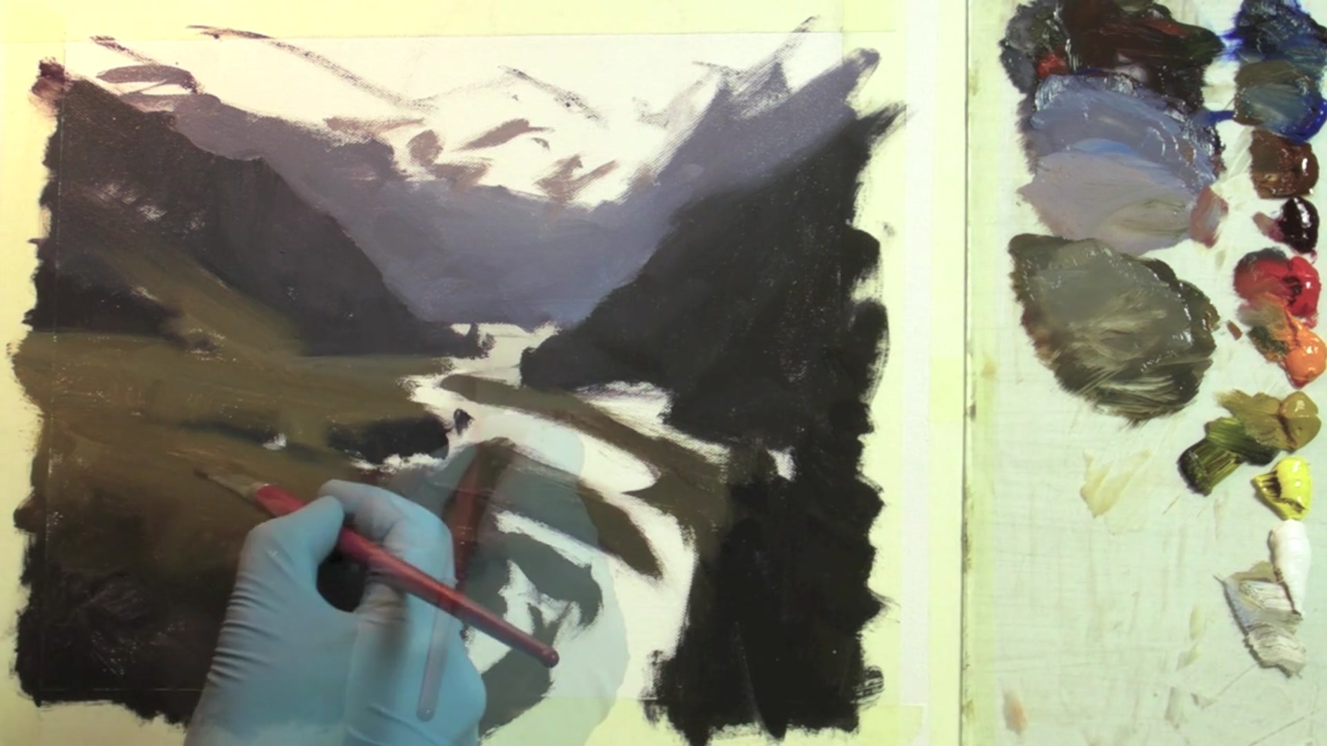 Step 11 — Water color and sky relationship (video frame from the lesson)