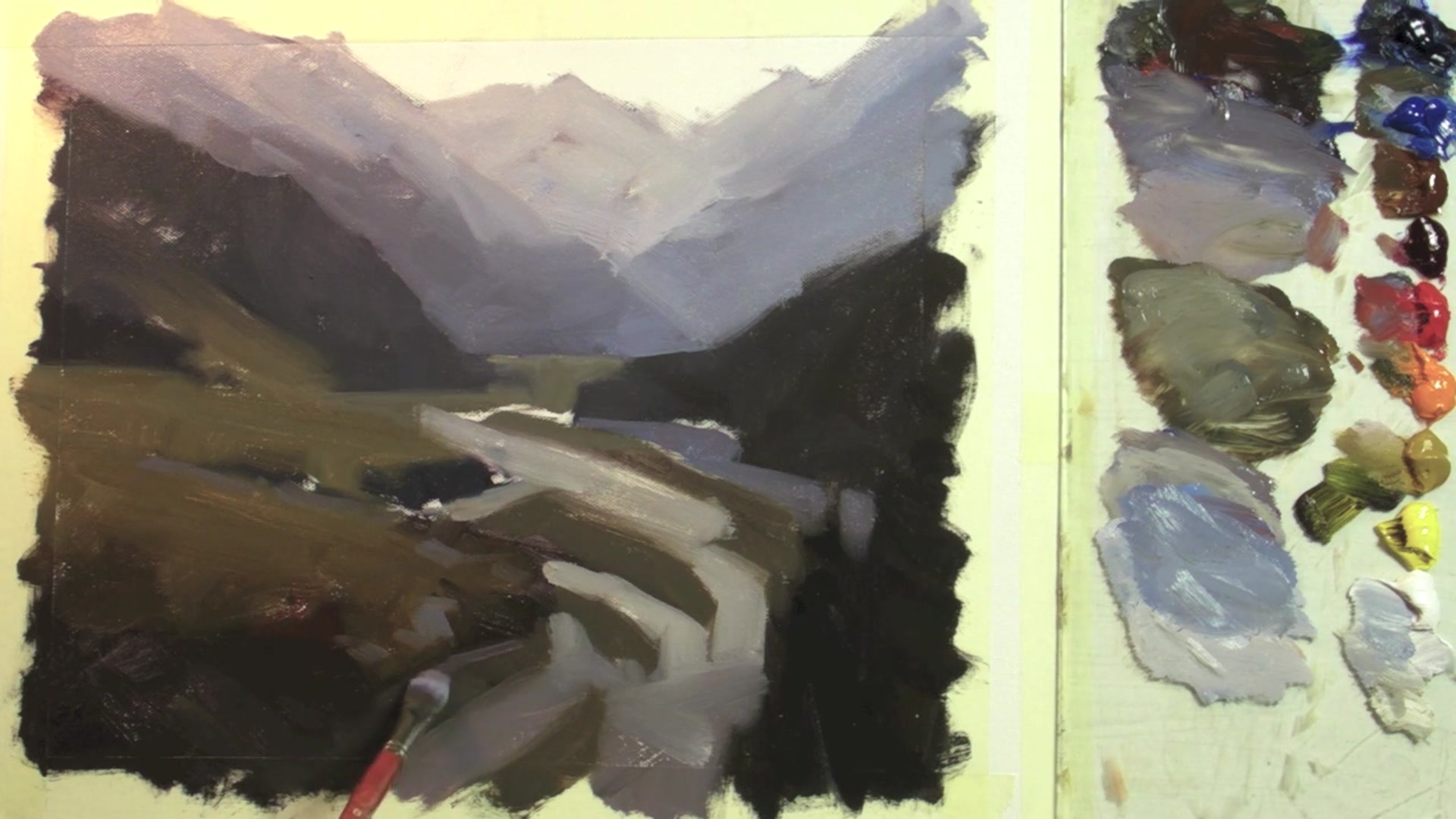 Step 14 — Sky and water reflections (video frame from the lesson)