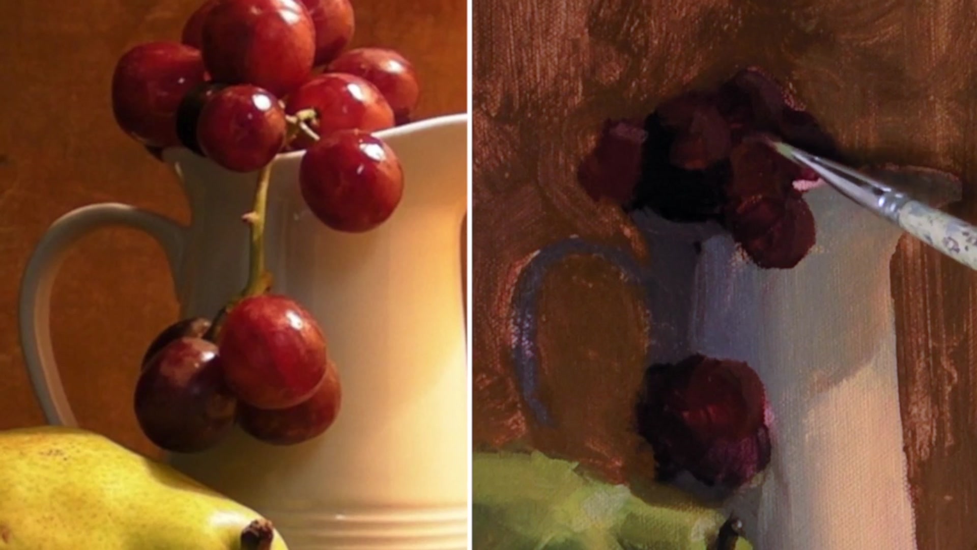 Step 10 — Painting Grapes (video frame from the lesson)