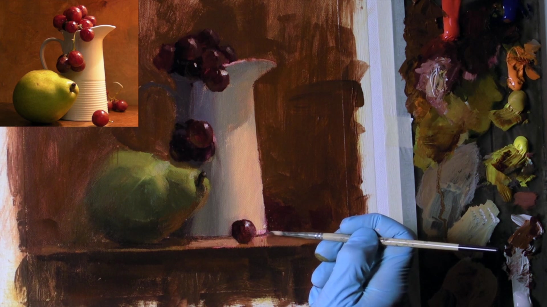 Step 12 — Detailing with Small Brush (video frame from the lesson)