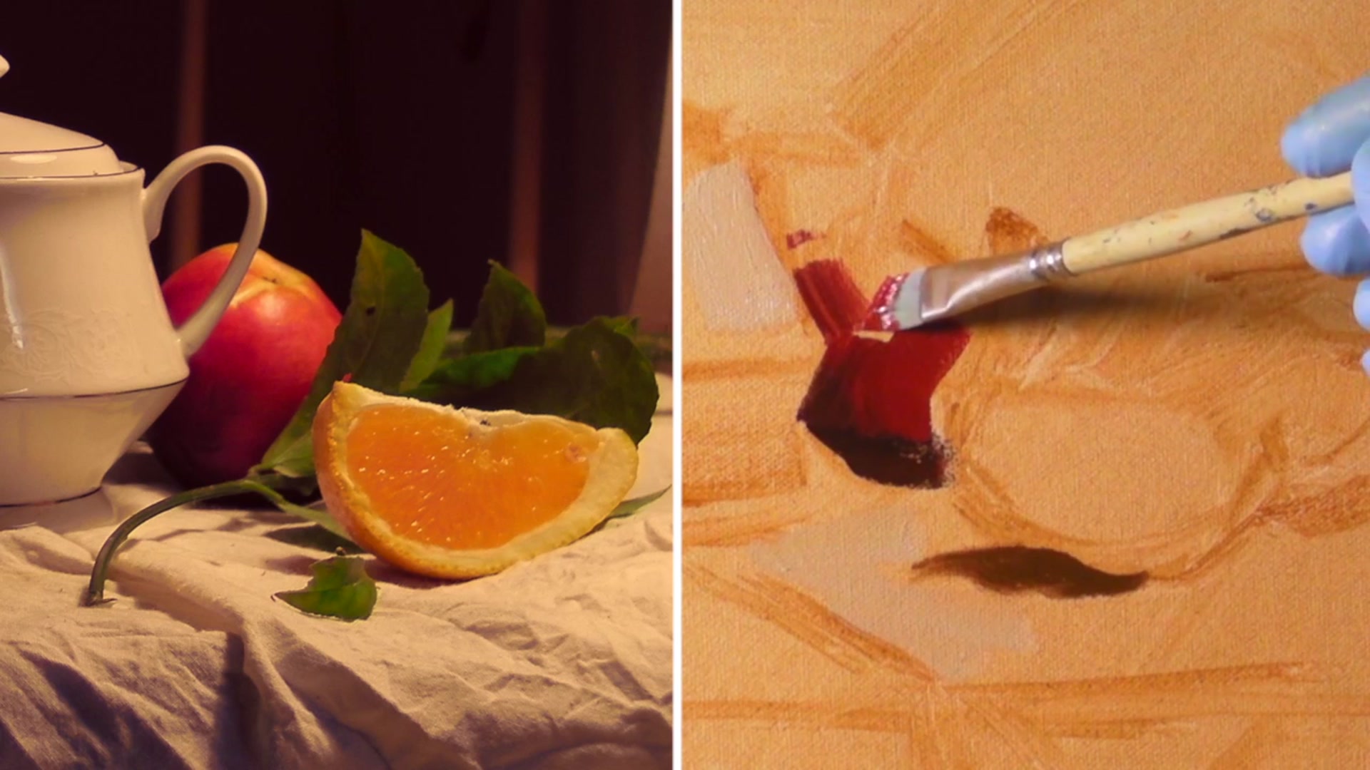 Step 6 — Painting the Orange and Reflected Light (video frame from the lesson)