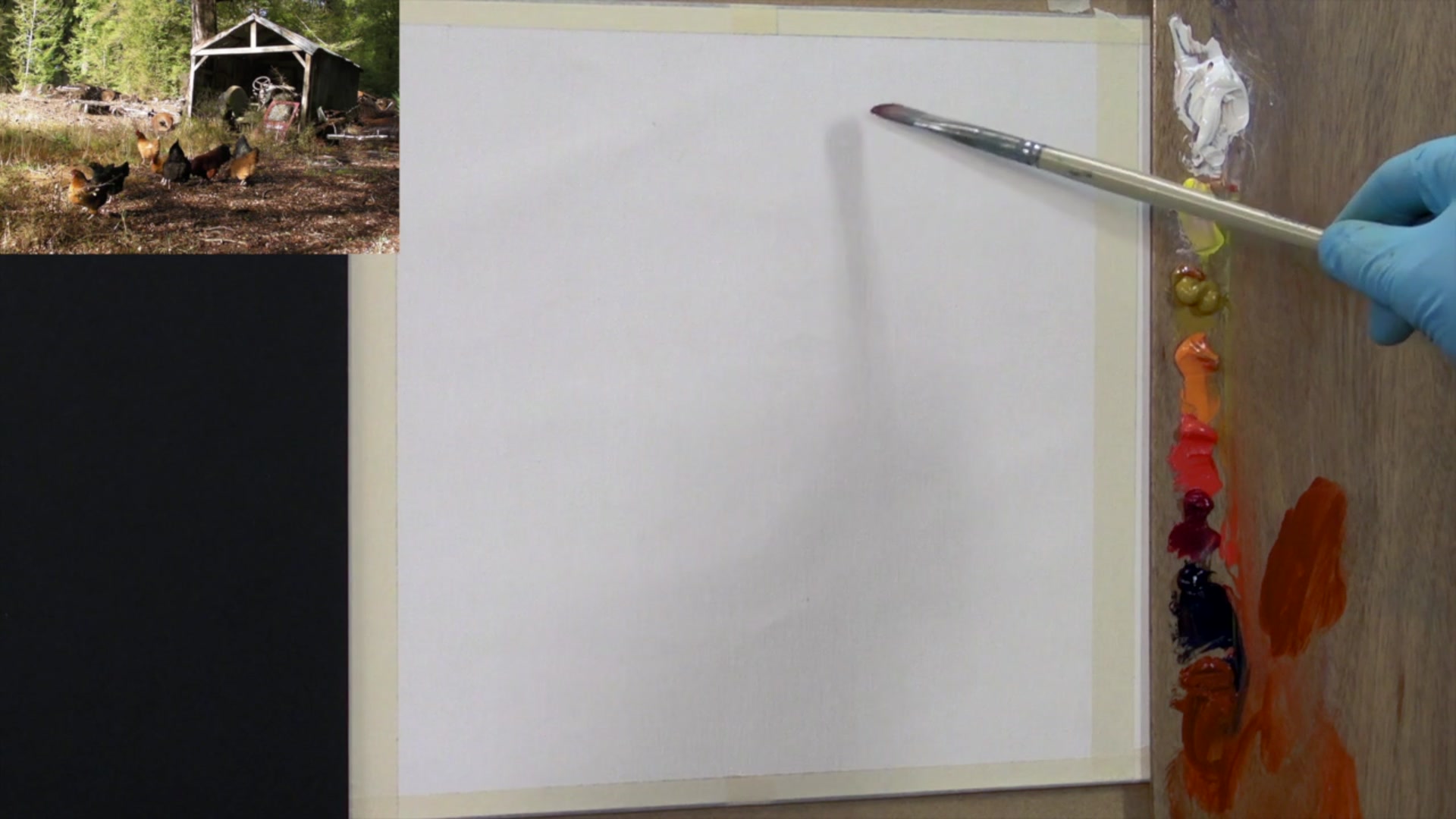 Step 3 — Initial Drawing and Blocking Darks (video frame from the lesson)