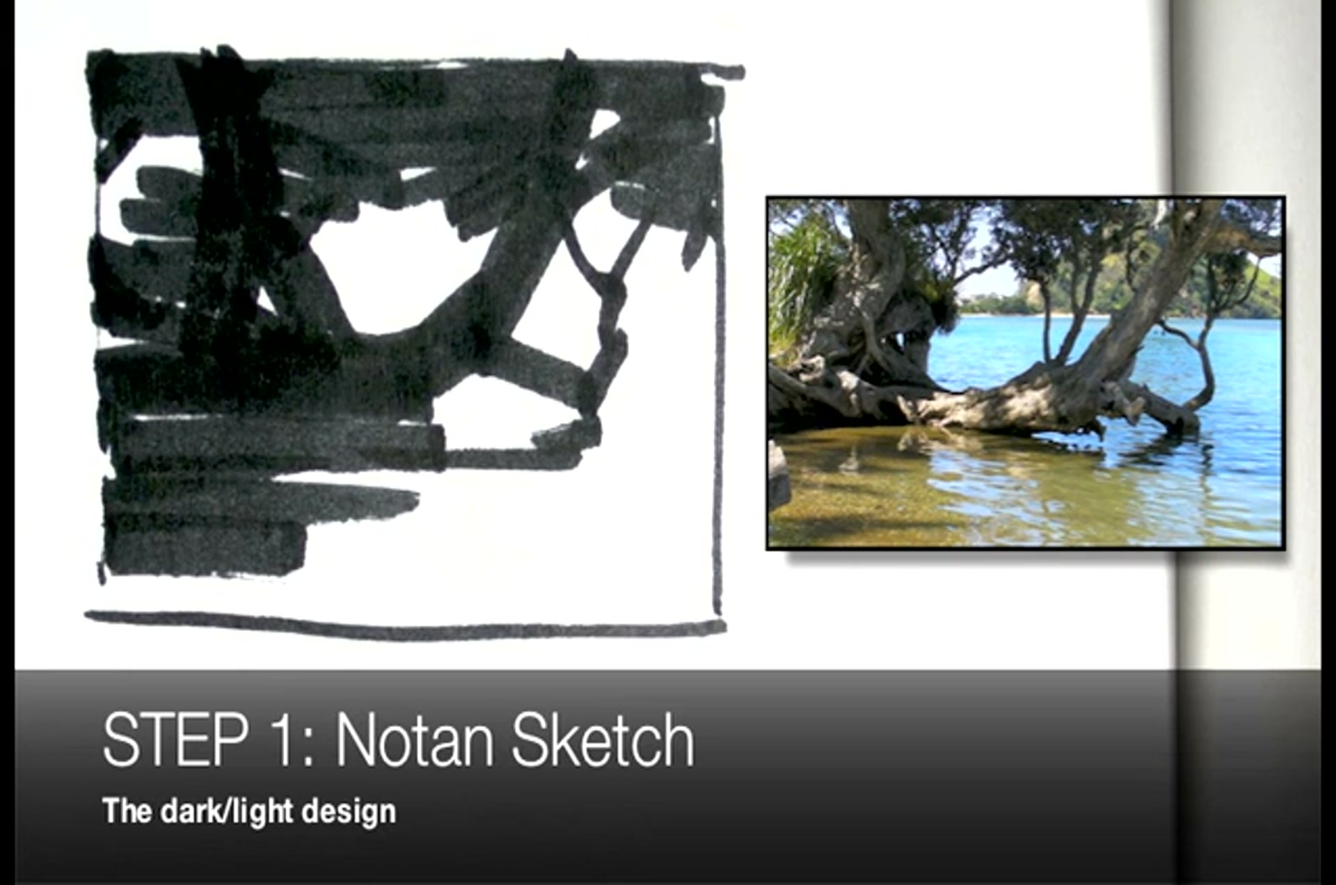 Step 4 — No Tan Sketch and Design (video frame from the lesson)