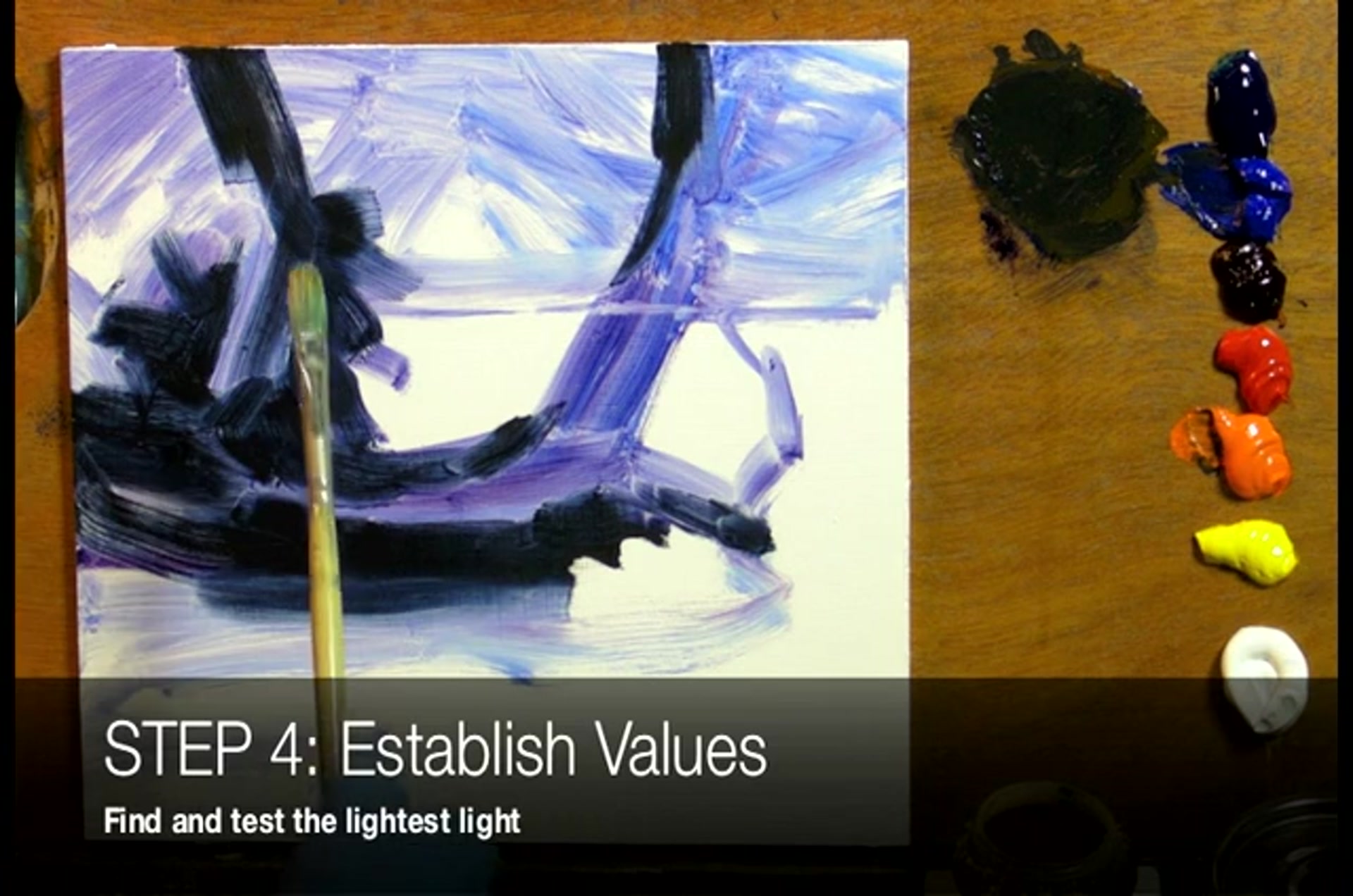 Step 6 — Value Range and Lightest Light (video frame from the lesson)
