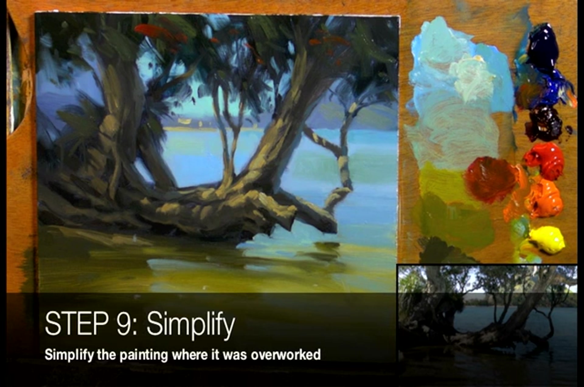 Step 19 — Simplifying the Painting (video frame from the lesson)