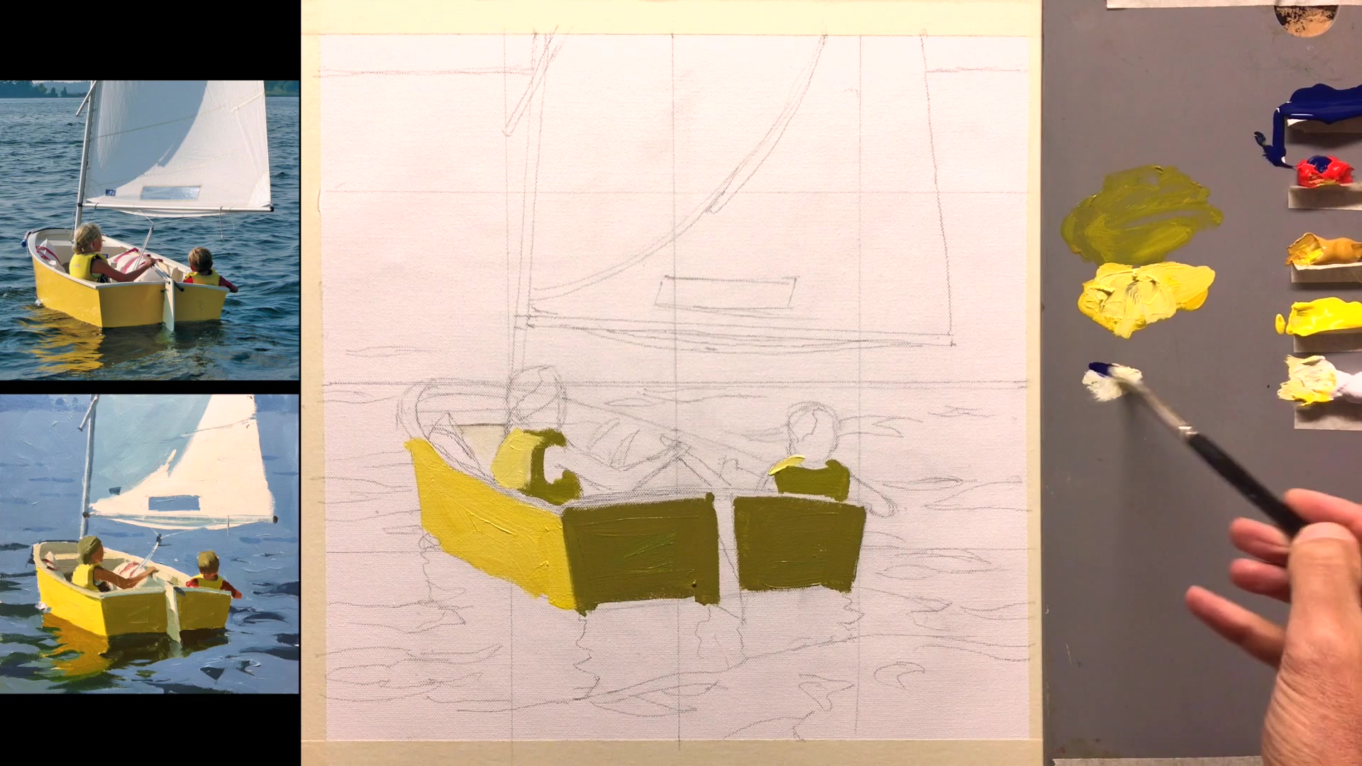 Step 7 — Mixing Grays and Skin Tones (video frame from the lesson)