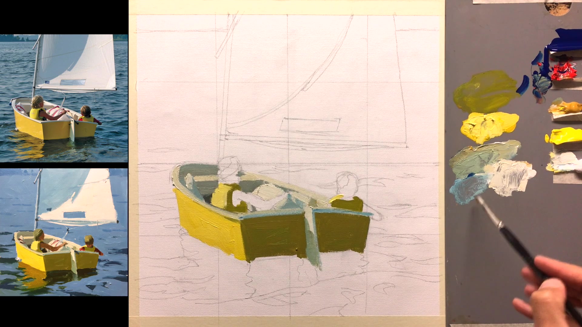 Step 8 — Painting the Sail and Brushwork Tips (video frame from the lesson)