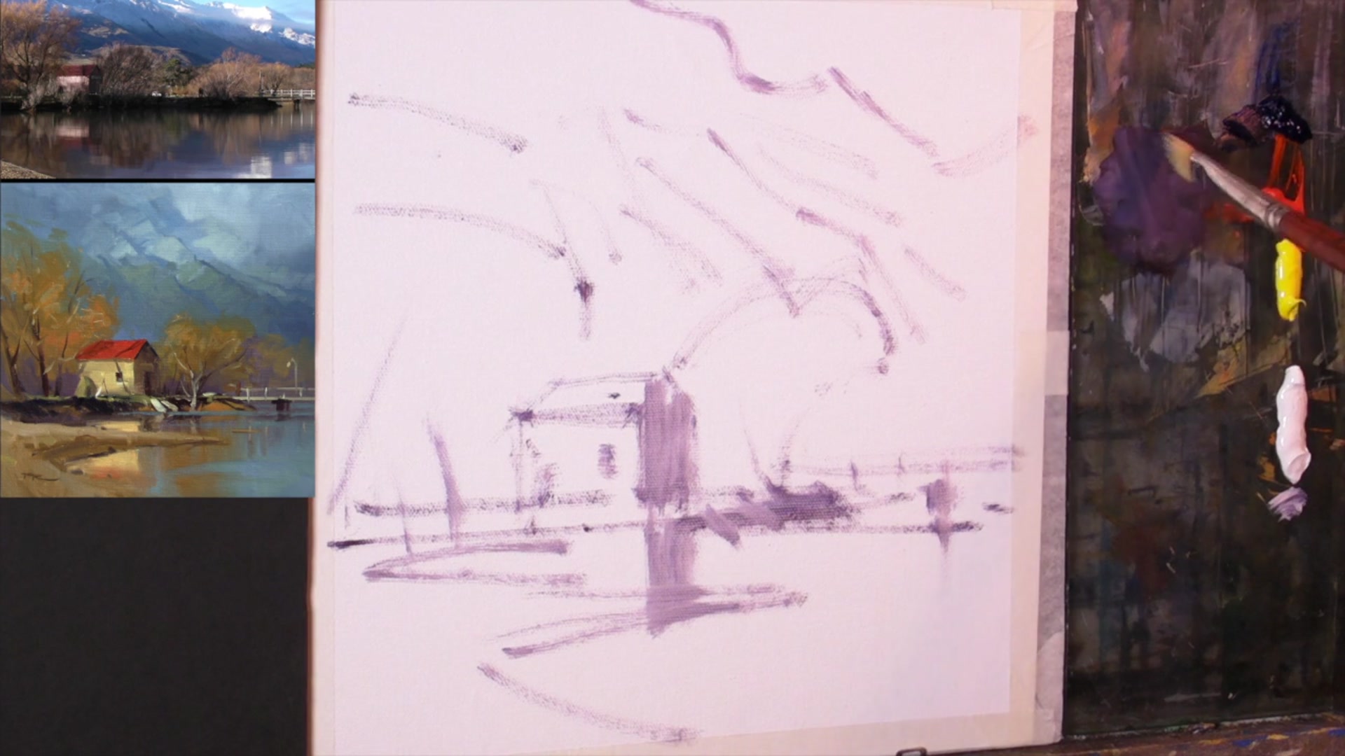 Step 2 — Blocking in Dark and Light Values (video frame from the lesson)