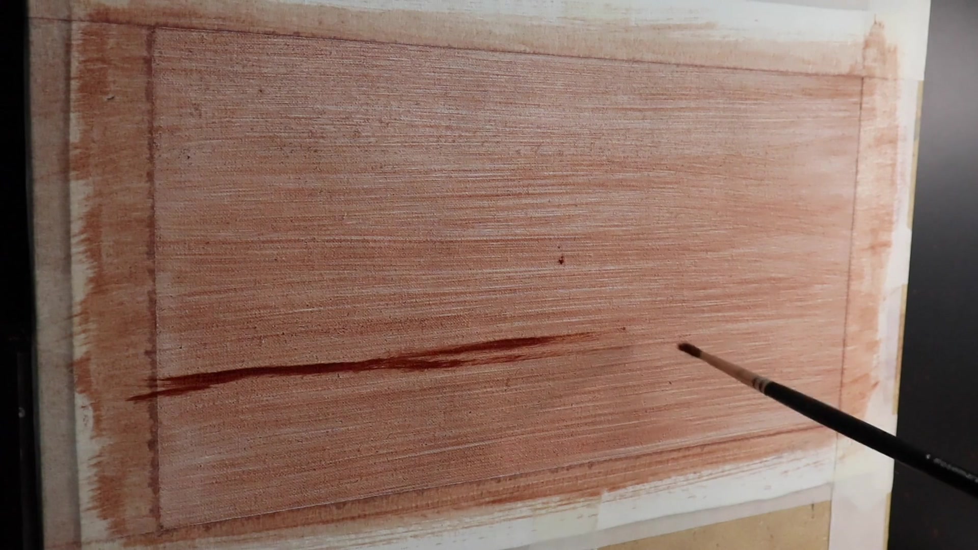 Step 1 — Canvas preparation and sketching (video frame from the lesson)