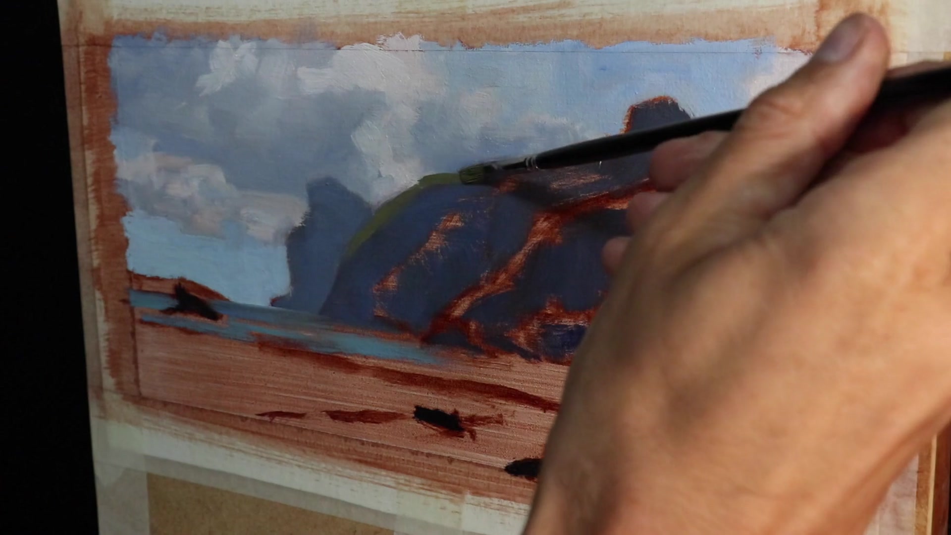 Step 8 — Mixing and applying greens for foliage (video frame from the lesson)
