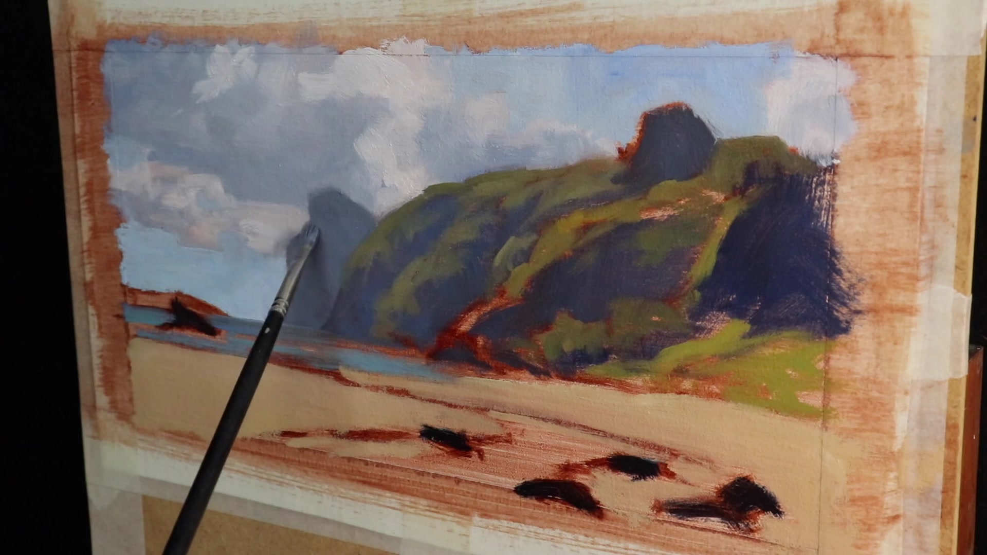 Step 10 — Restating darks and shadows (video frame from the lesson)