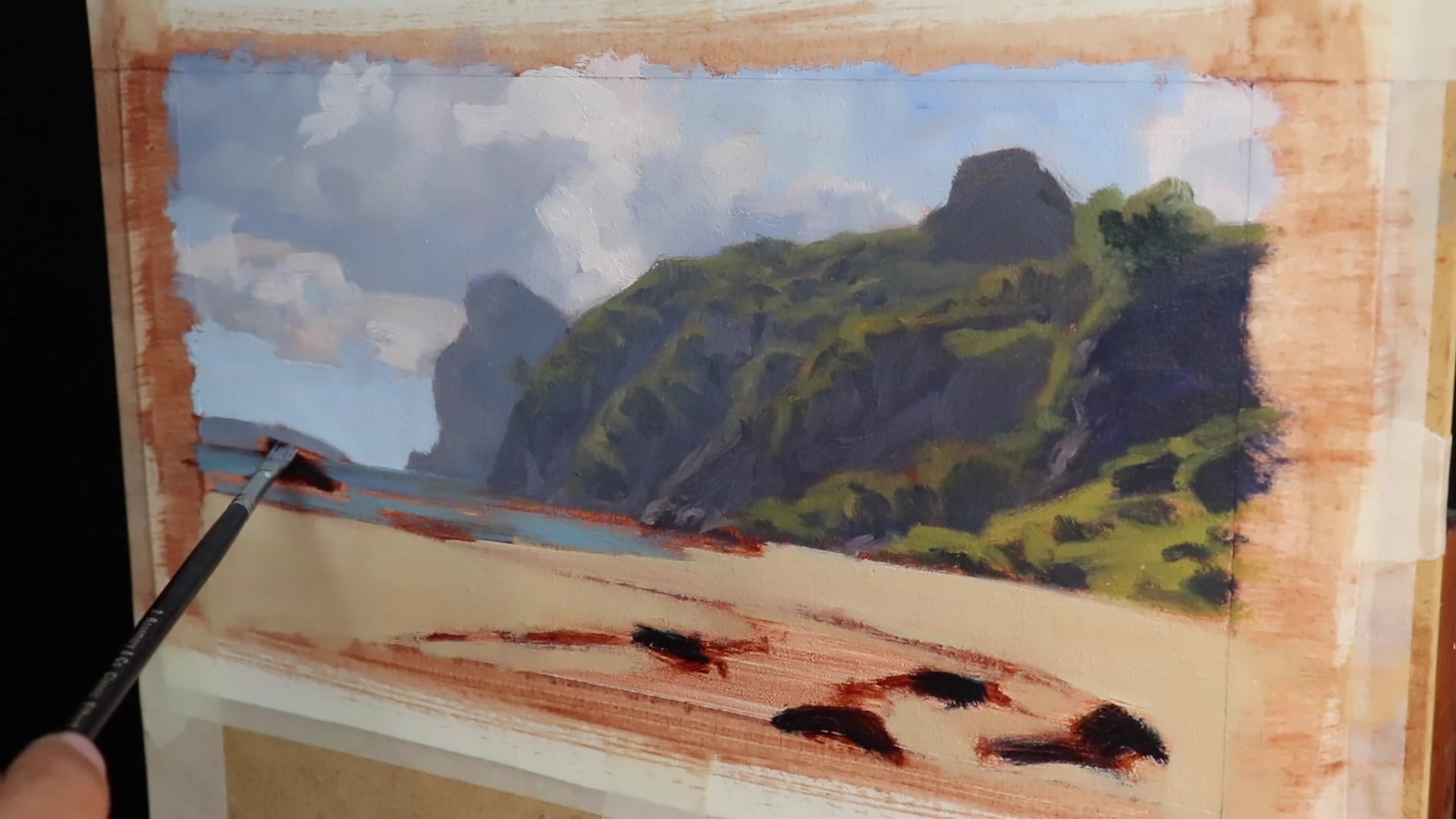Step 13 — Detailing the sea and waves (video frame from the lesson)