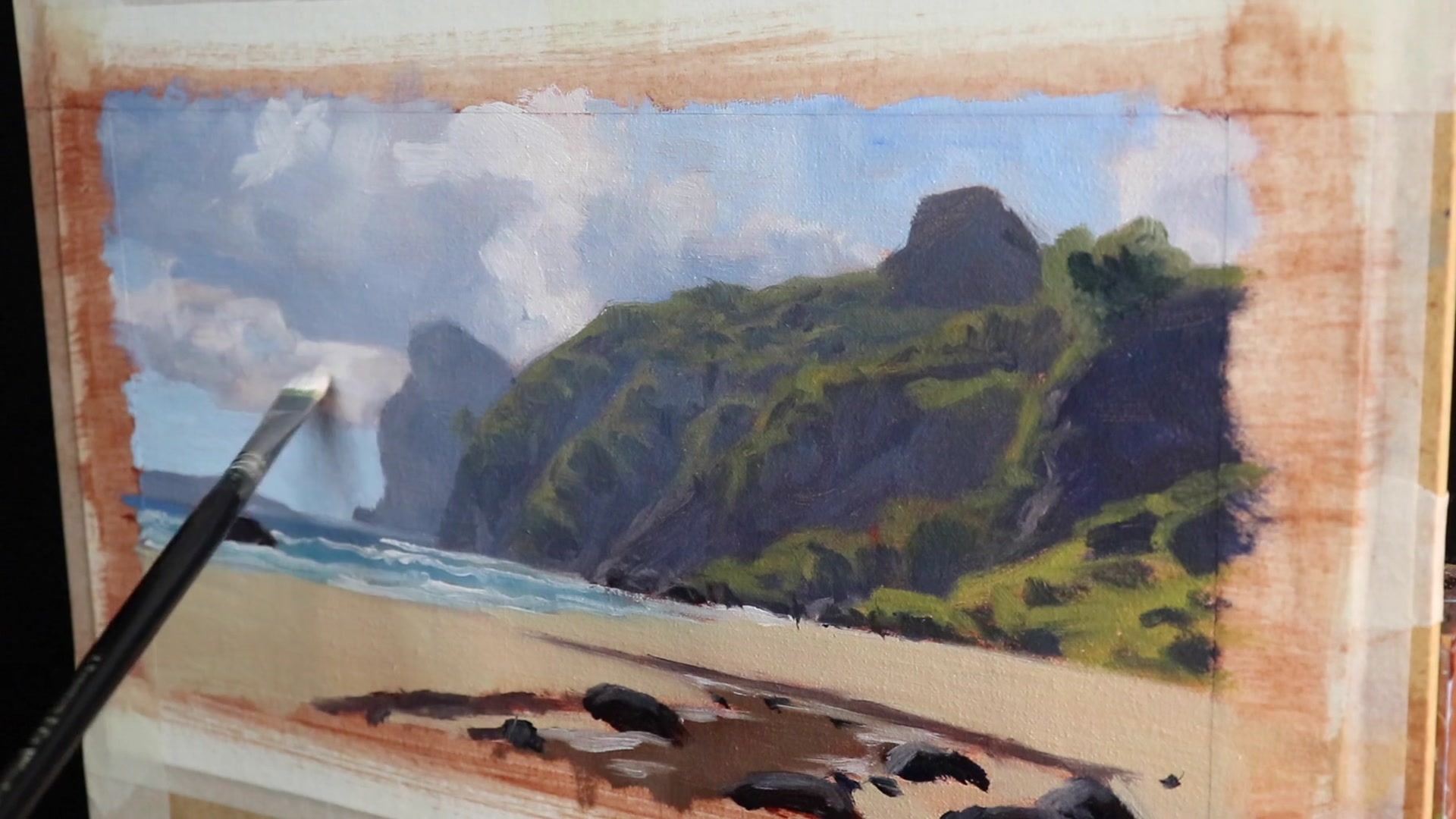 Step 15 — Modelling phase: Sky and clouds (video frame from the lesson)