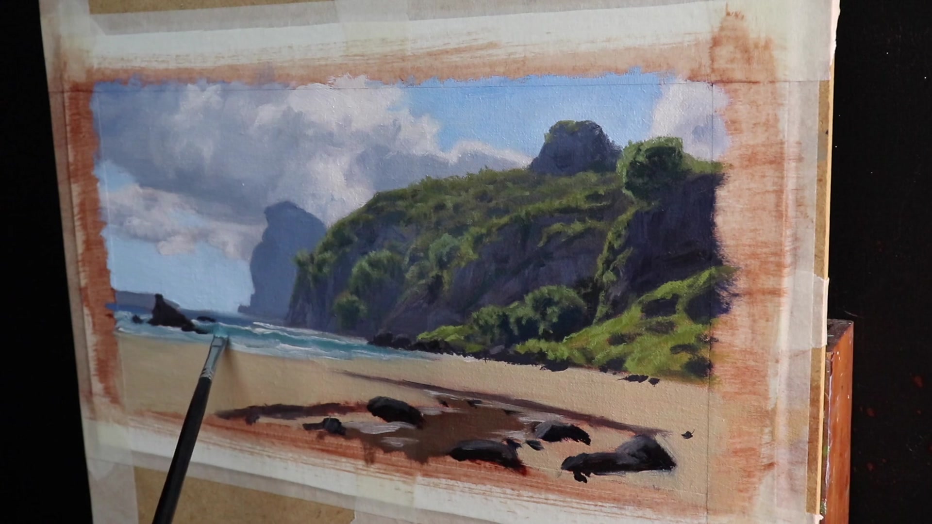 Step 17 — Modelling phase: Sea and waves (video frame from the lesson)
