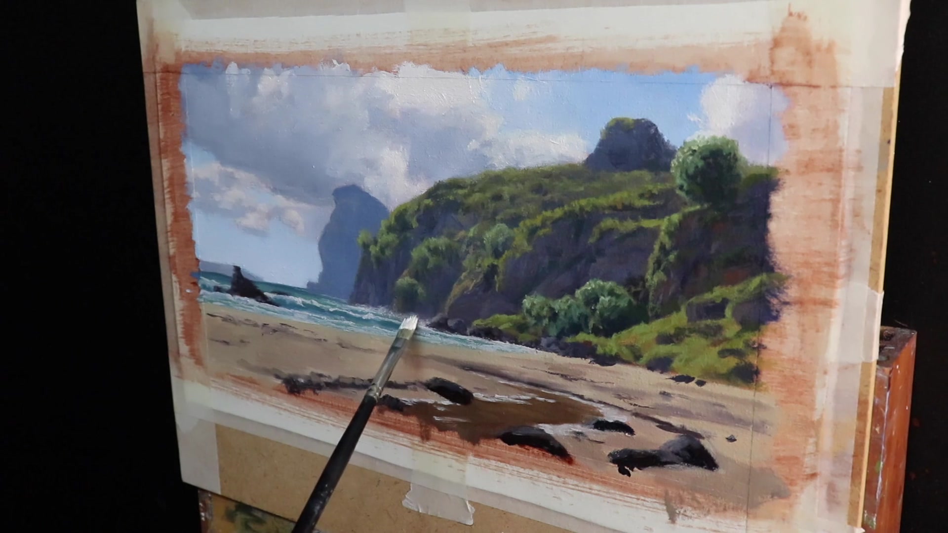 Step 20 — Final details on sea and stream (video frame from the lesson)