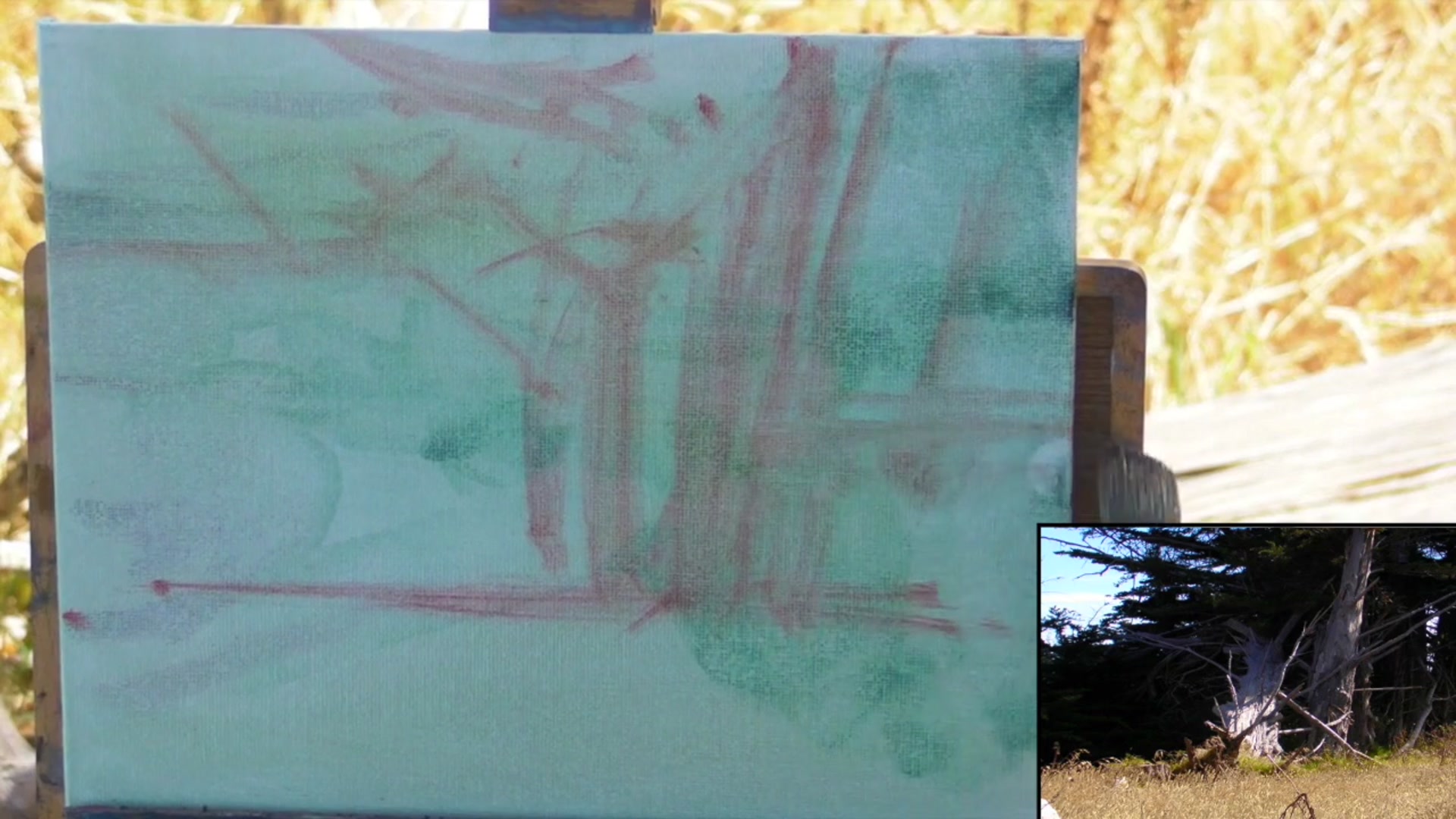 Step 3 — Sketching the Composition (video frame from the lesson)