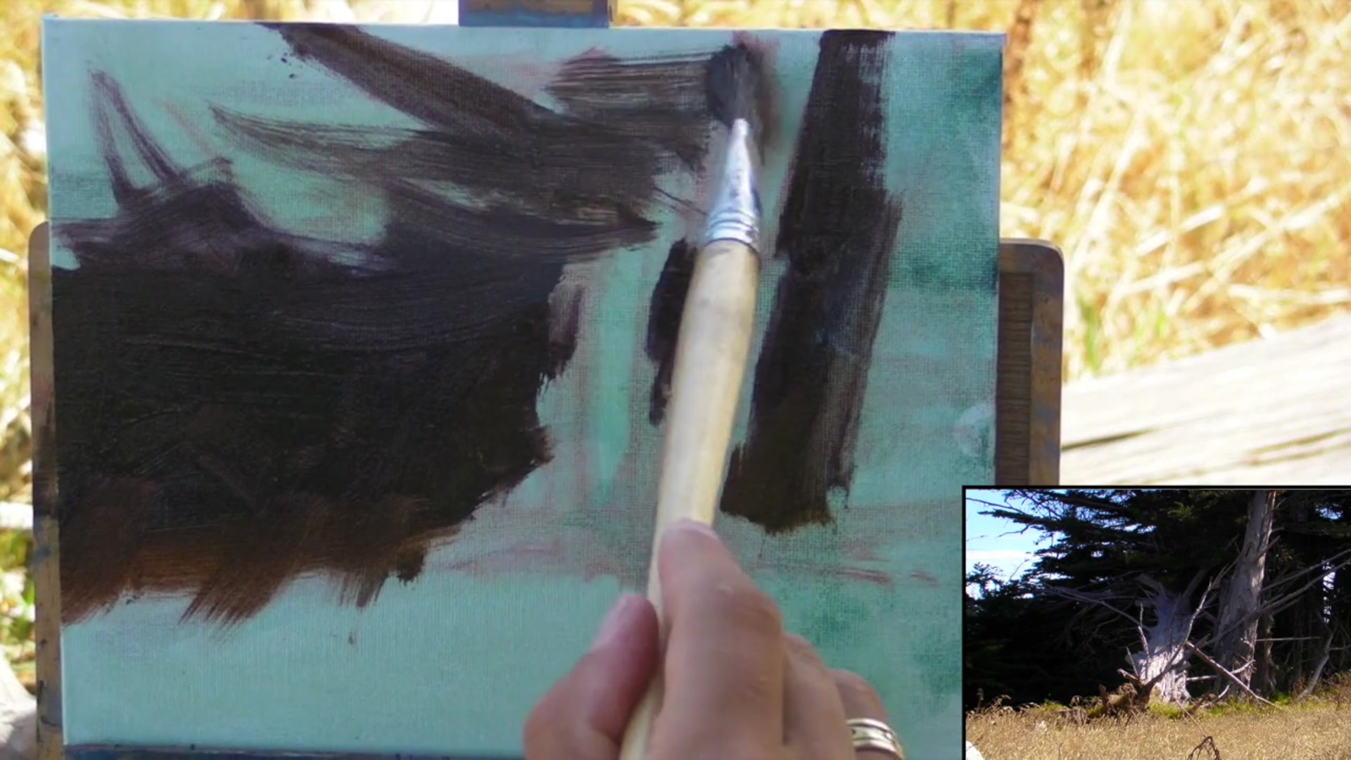Step 7 — Painting the Tree Trunk (video frame from the lesson)