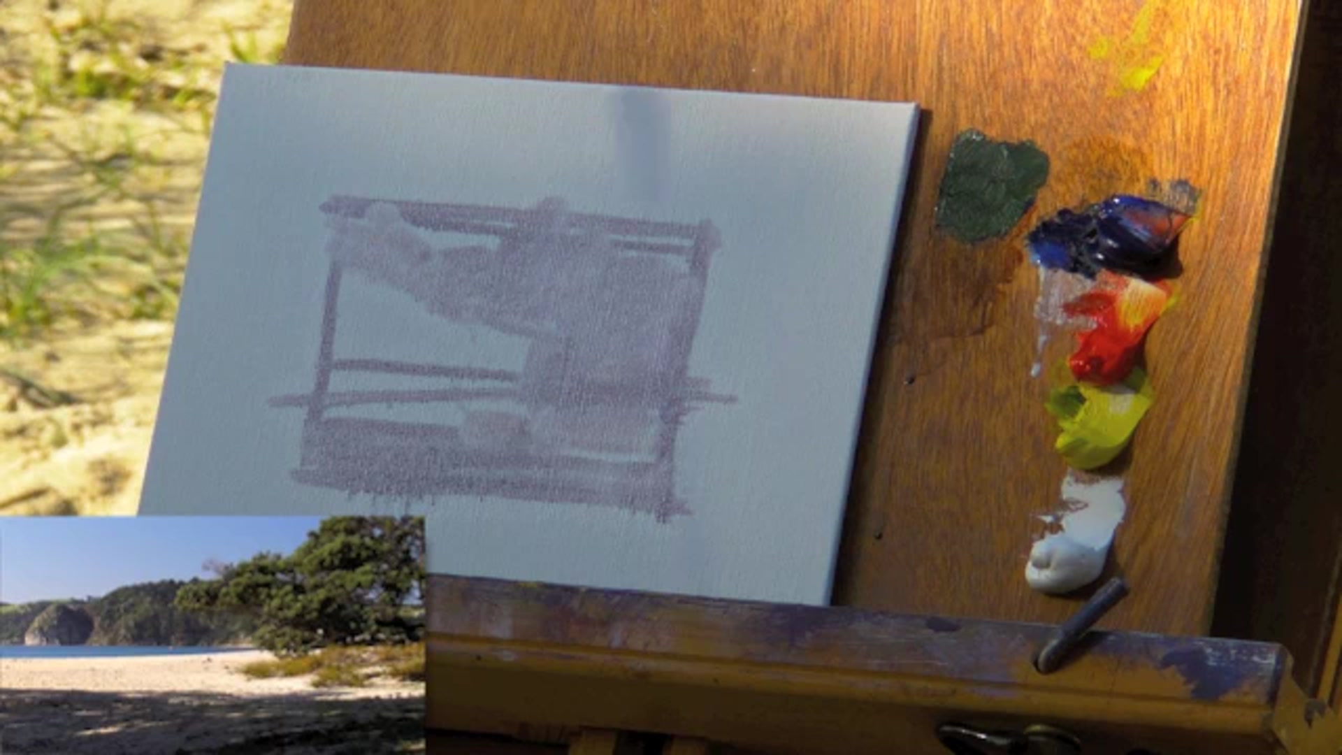 Step 2 — Adjusting green for the tree (video frame from the lesson)