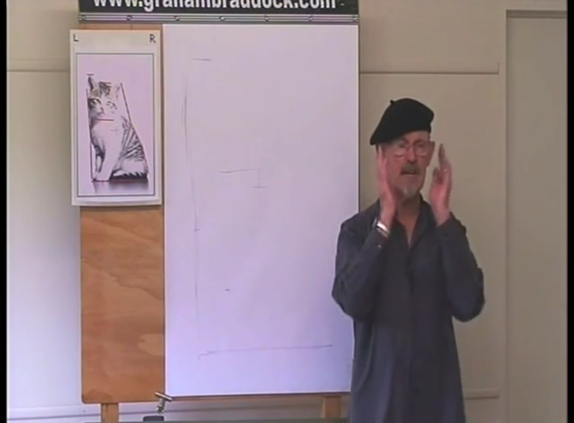 Step 6 — Drawing the head's angle and ear shape (video frame from the lesson)