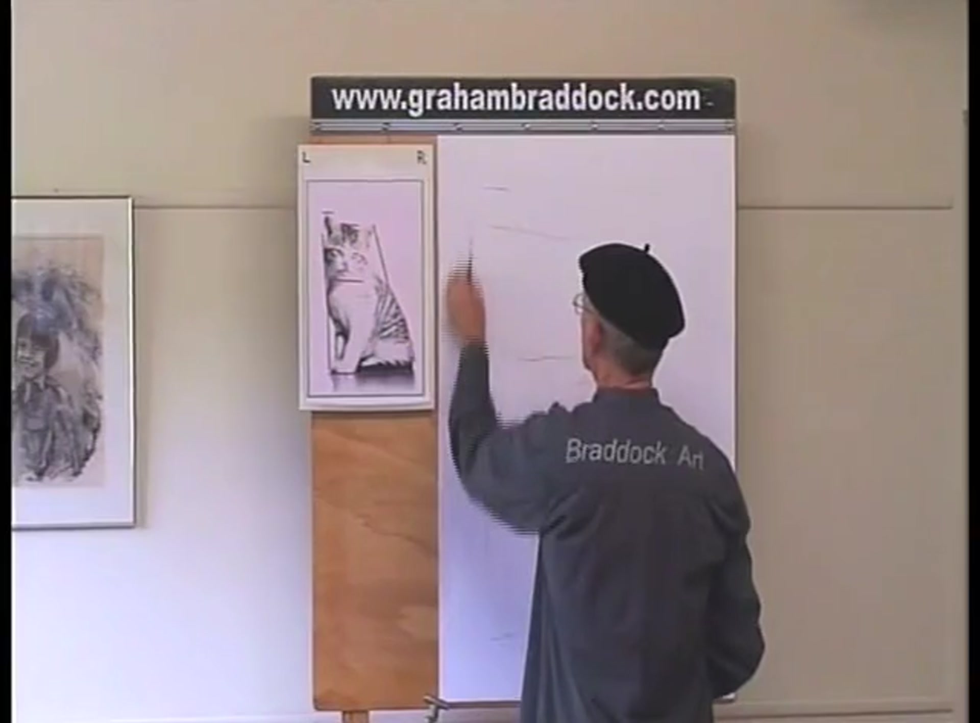 Step 7 — Drawing the head and ears (video frame from the lesson)