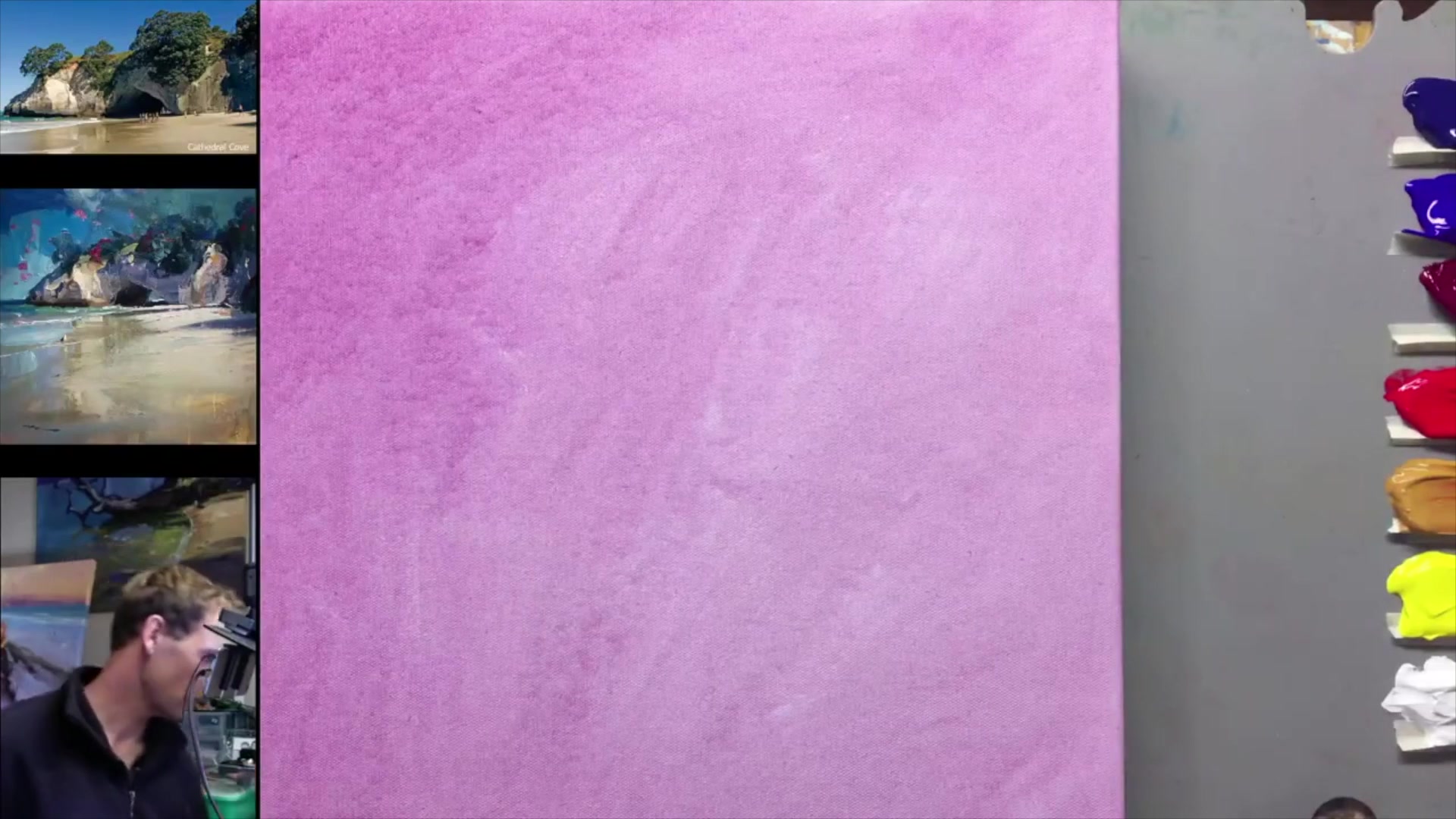 Step 3 — Sketching the Composition (video frame from the lesson)