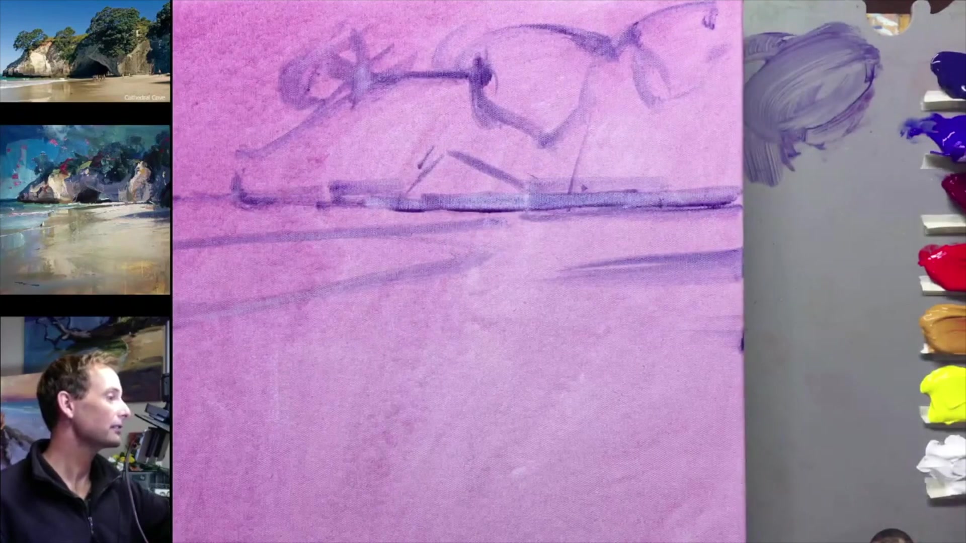 Step 4 — Blocking in the Darks (video frame from the lesson)
