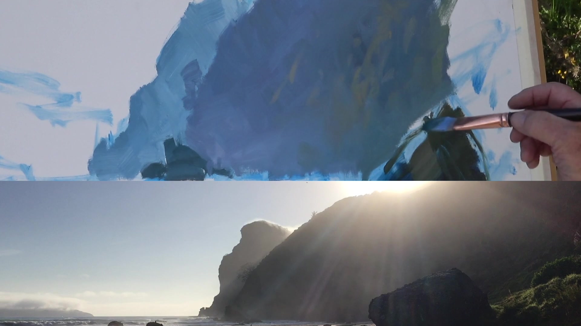 Step 5 — Light changes and painting strategy (video frame from the lesson)