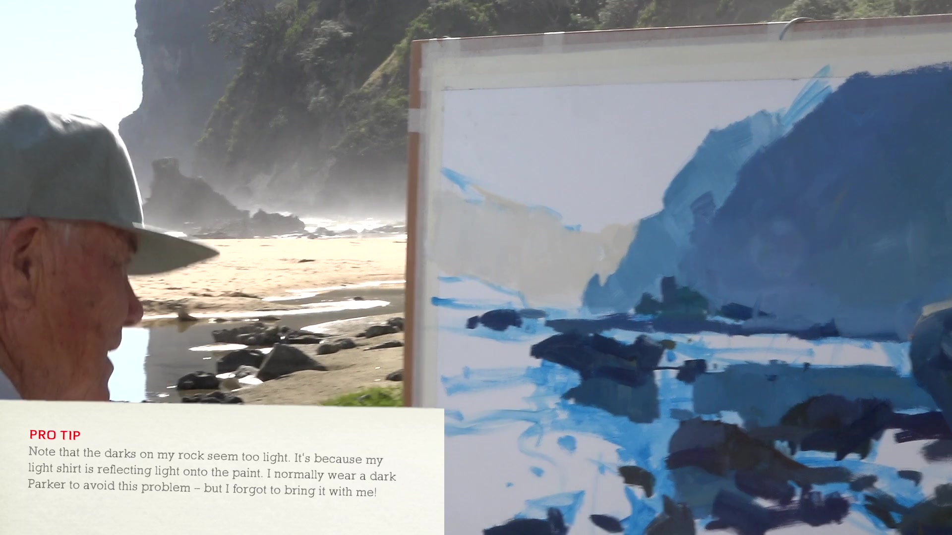 Step 7 — Beach and mist adjustments (video frame from the lesson)