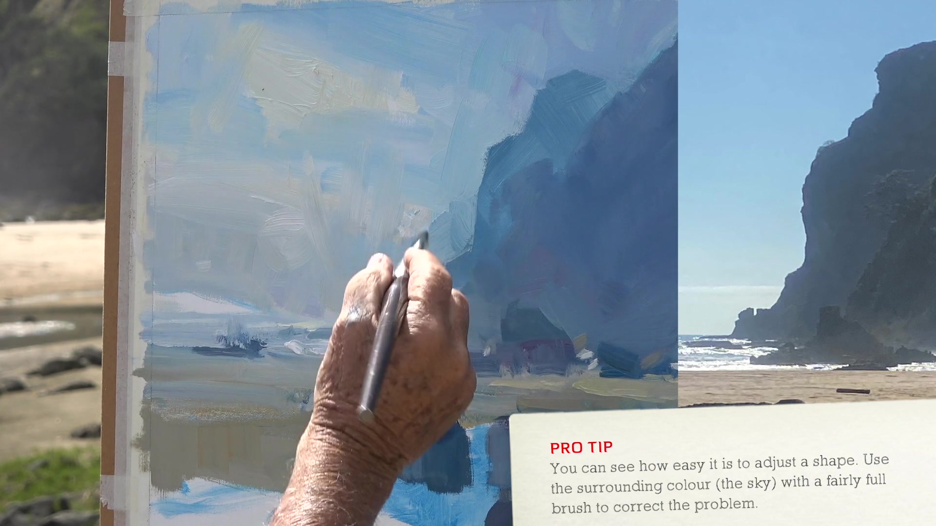 Step 11 — Light changes and painting progress (video frame from the lesson)