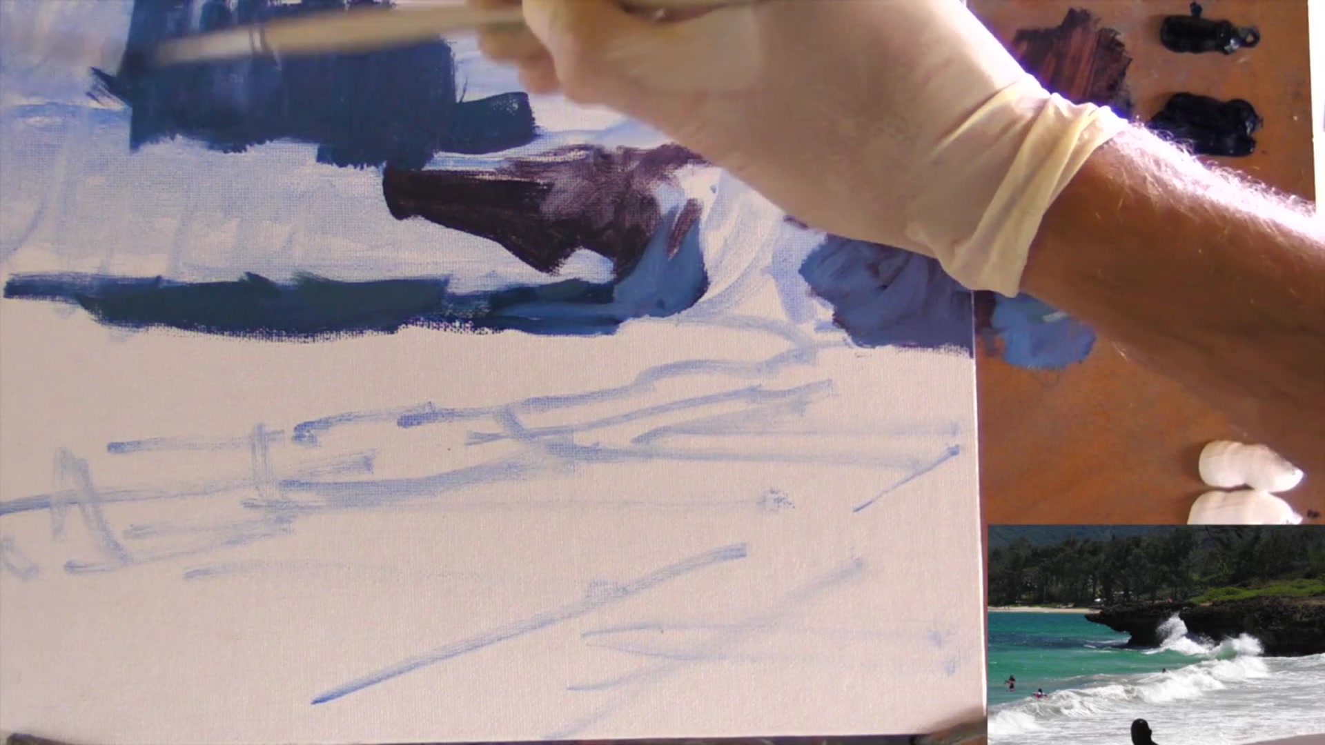 Step 7 — Expressive brushwork techniques (video frame from the lesson)