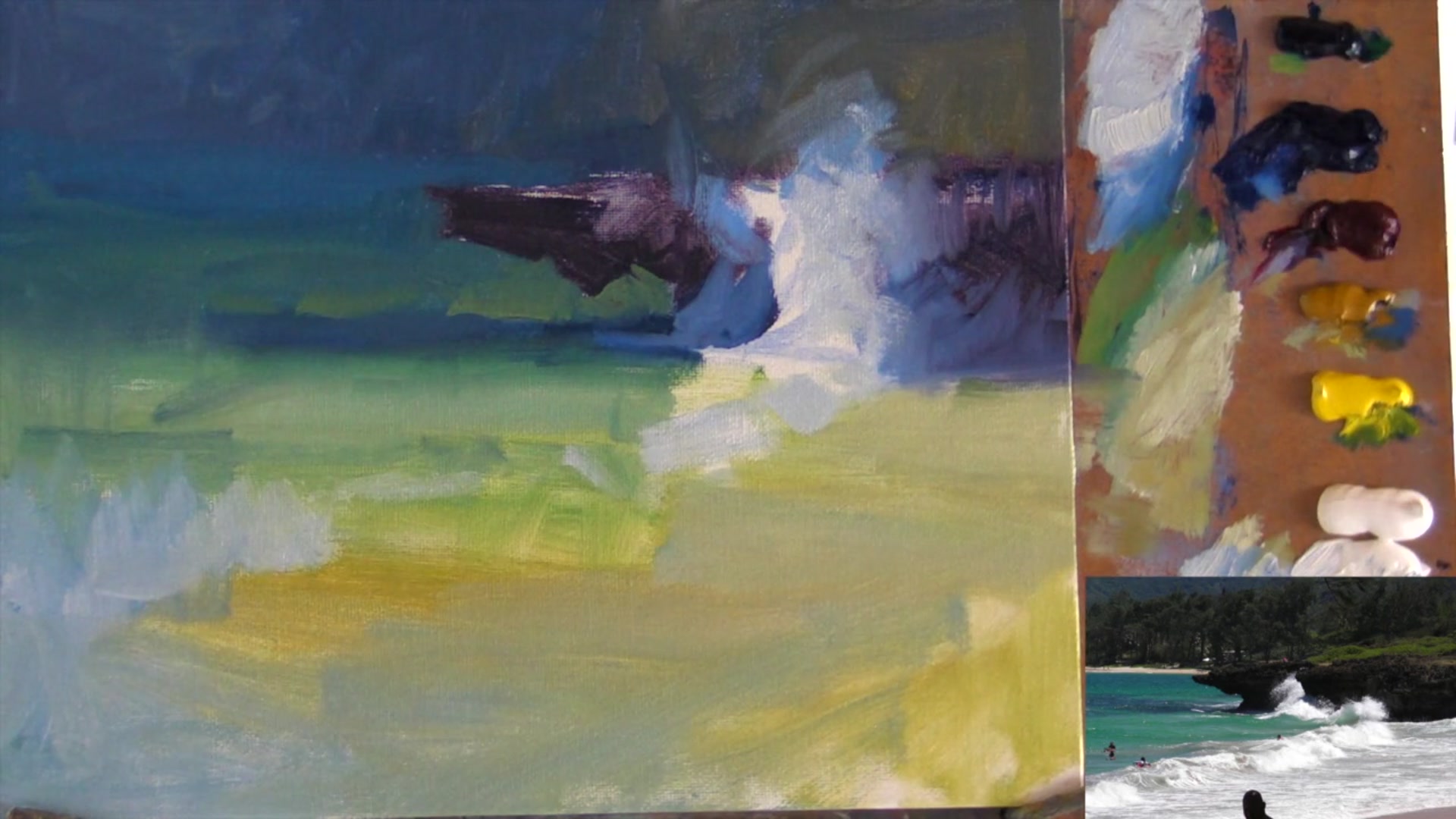 Step 11 — Shadow and light on waves (video frame from the lesson)