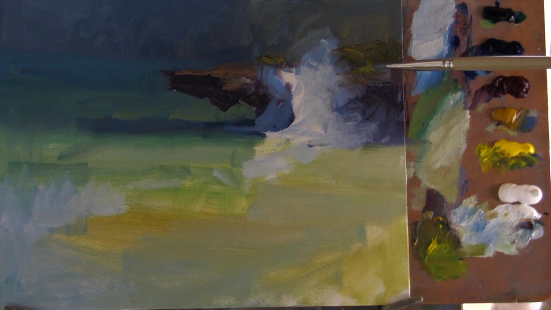 Step 12 — Texturing rocks and foliage (video frame from the lesson)