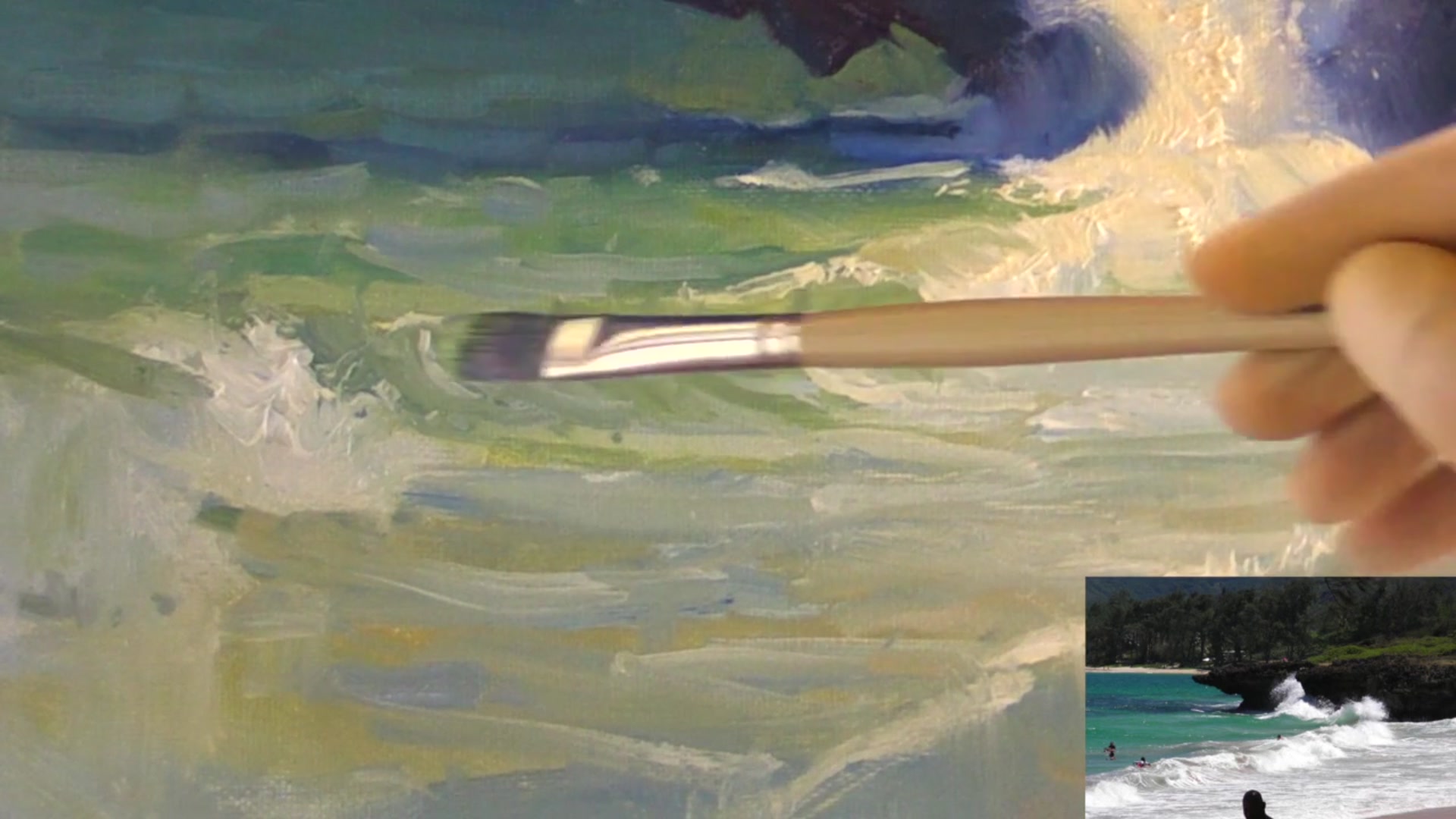 Step 20 — Refining wave colors (video frame from the lesson)