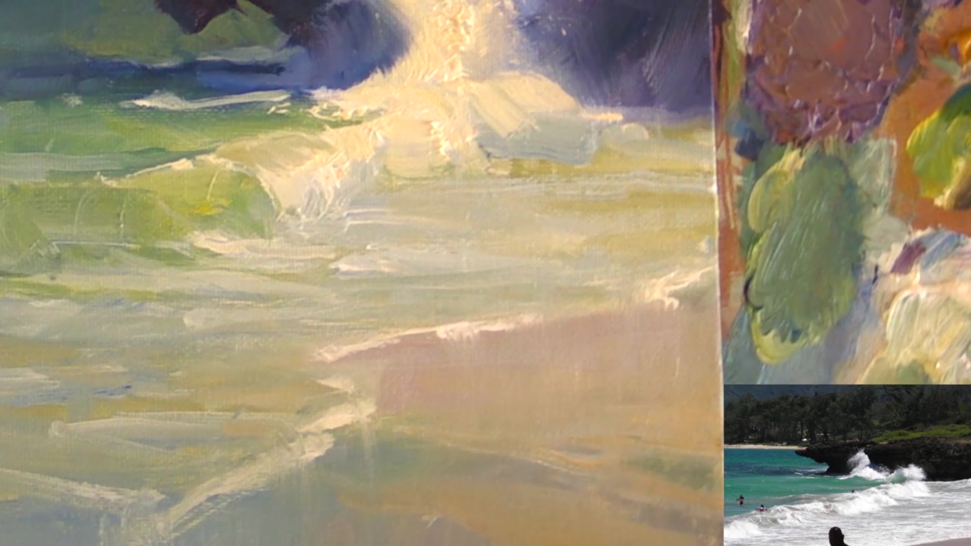 Step 22 — Final details with palette knife (video frame from the lesson)