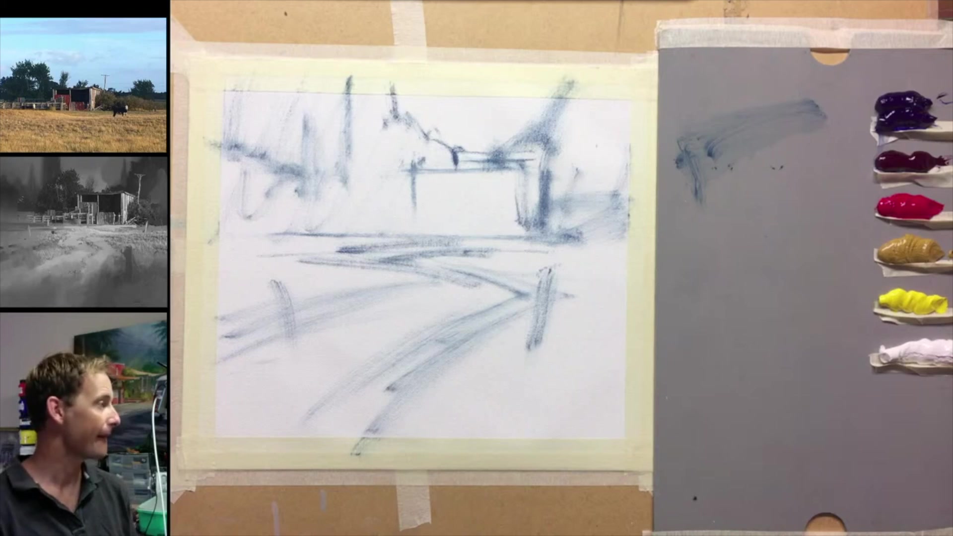 Step 5 — Sketching Colors and Brush Size (video frame from the lesson)