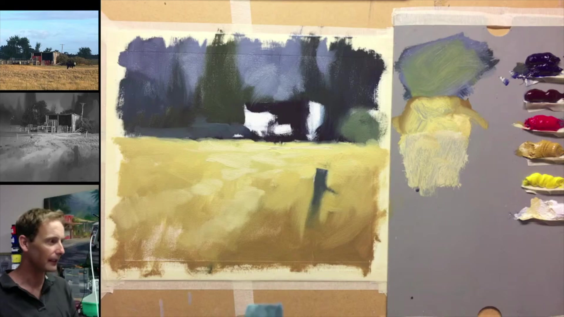 Step 21 — Shed Colors and Brush Technique (video frame from the lesson)