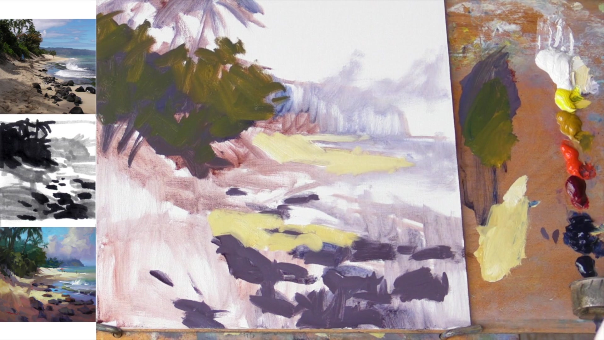 Step 7 — Sand and shadow colors (video frame from the lesson)