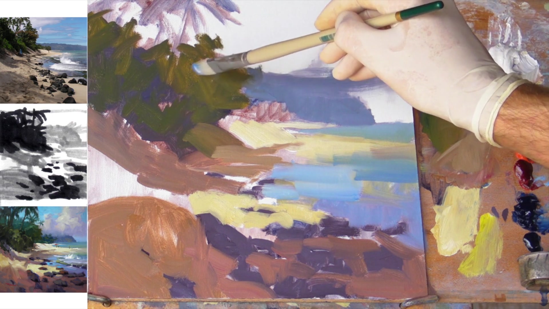 Step 9 — Sky and color variation (video frame from the lesson)