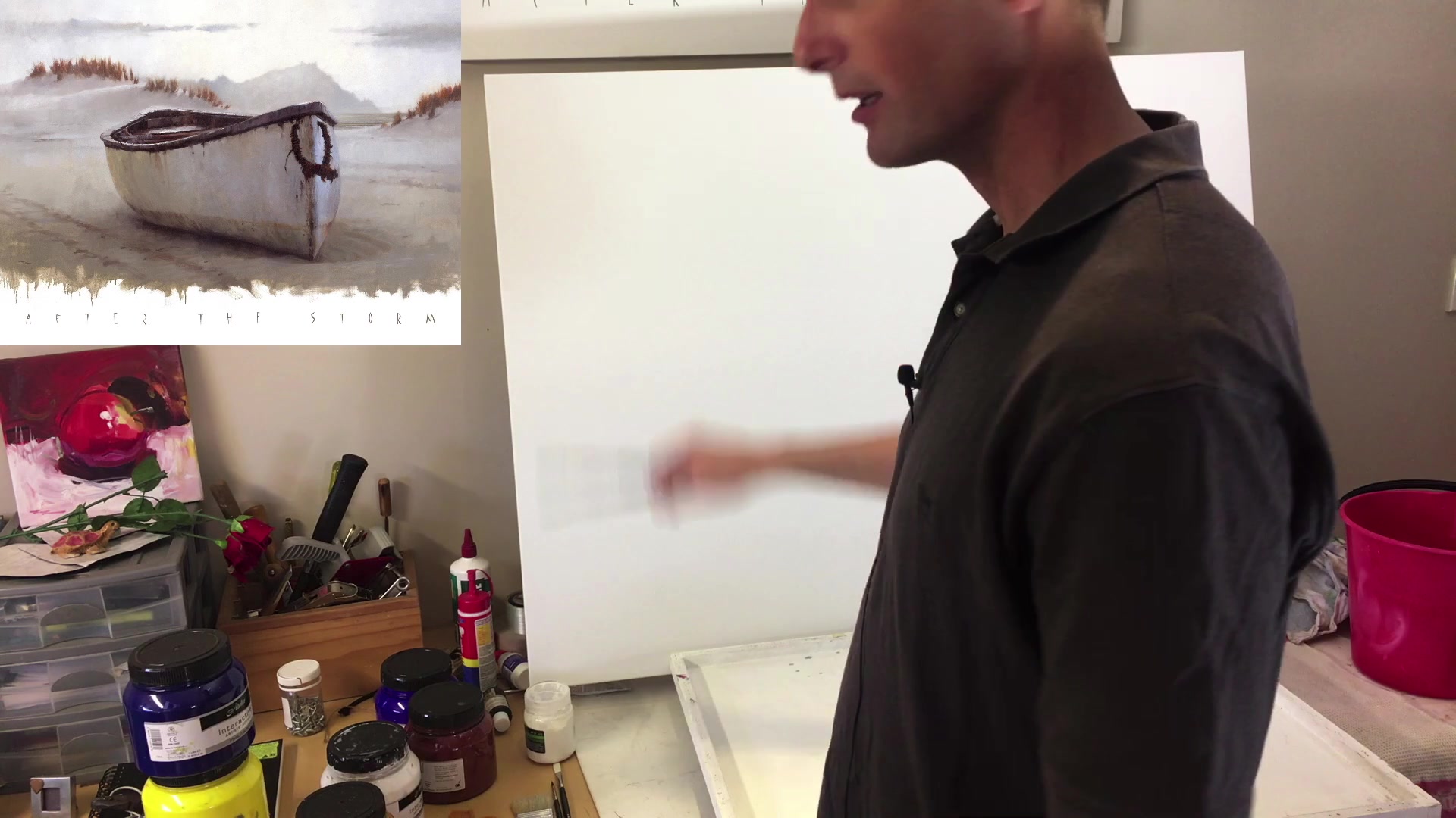Step 6 — Painting process and edge management (video frame from the lesson)