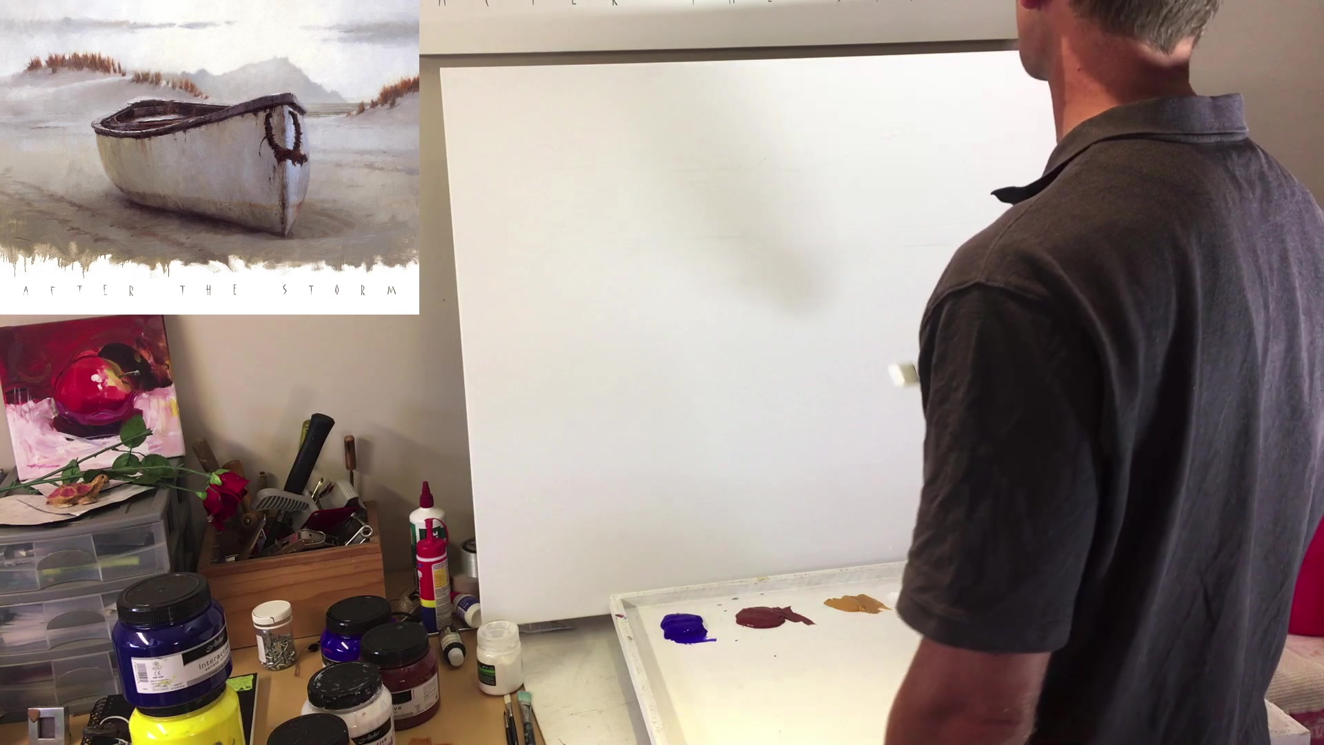 Step 10 — Painting into a couch technique (video frame from the lesson)