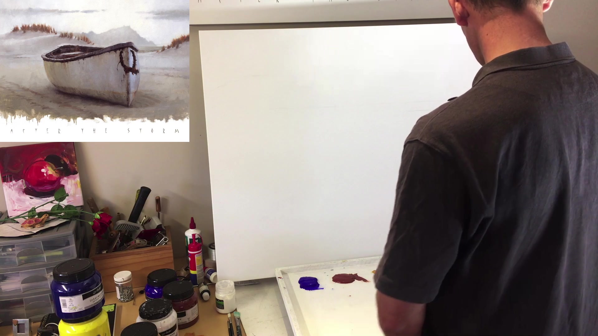 Step 11 — Sky gradient and blending (video frame from the lesson)