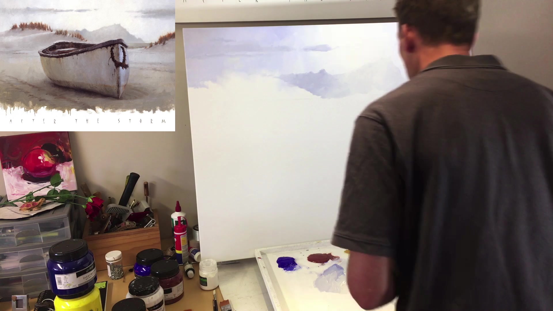 Step 18 — Softening edges and value contrast (video frame from the lesson)