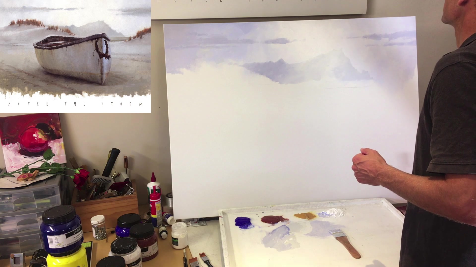 Step 19 — Sand dune and grass painting (video frame from the lesson)