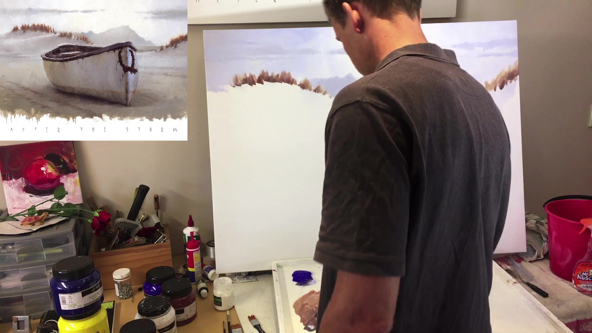 Step 20 — Sand dune color and light effect (video frame from the lesson)