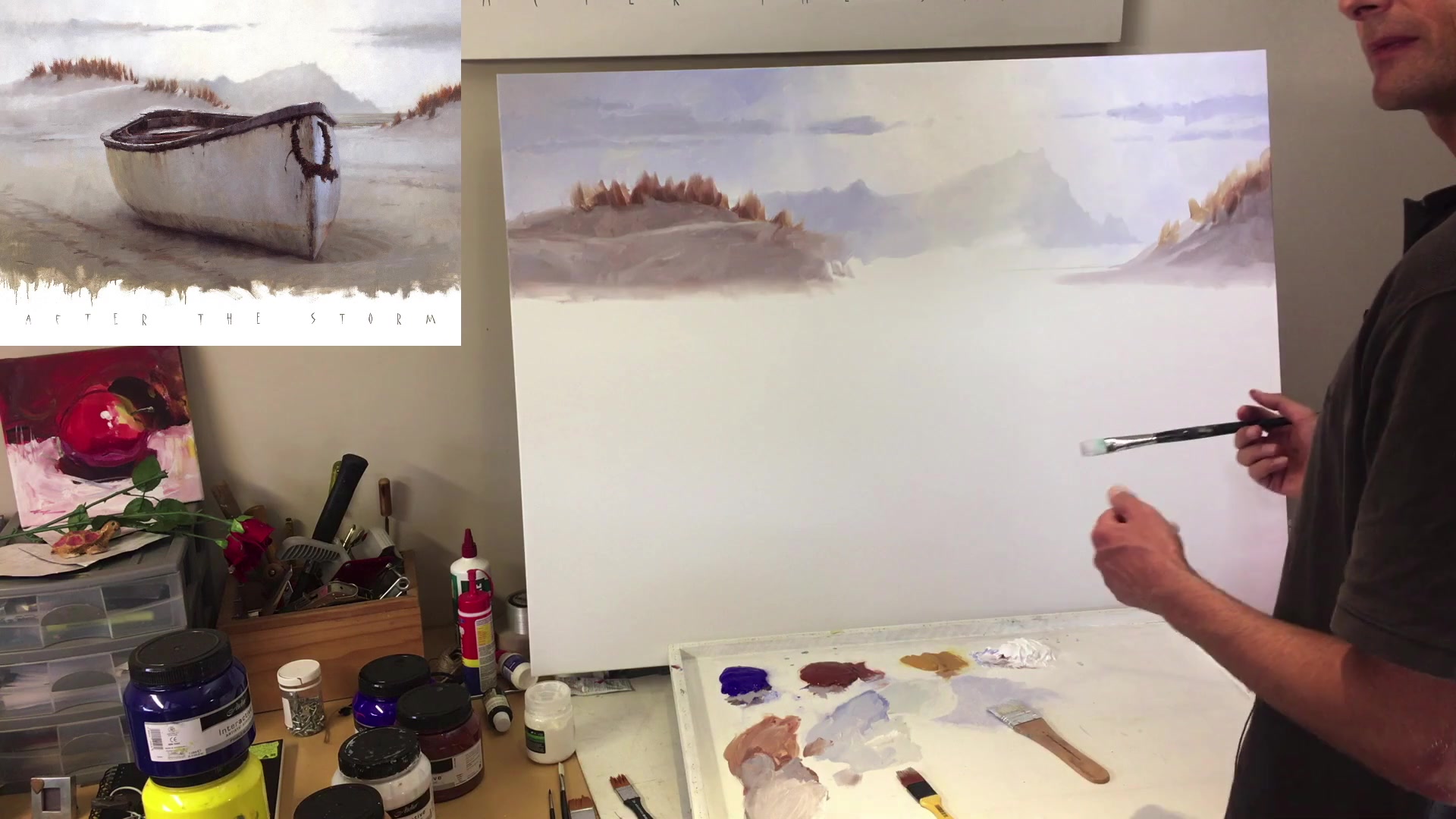 Step 22 — Dark accents and cast shadows (video frame from the lesson)