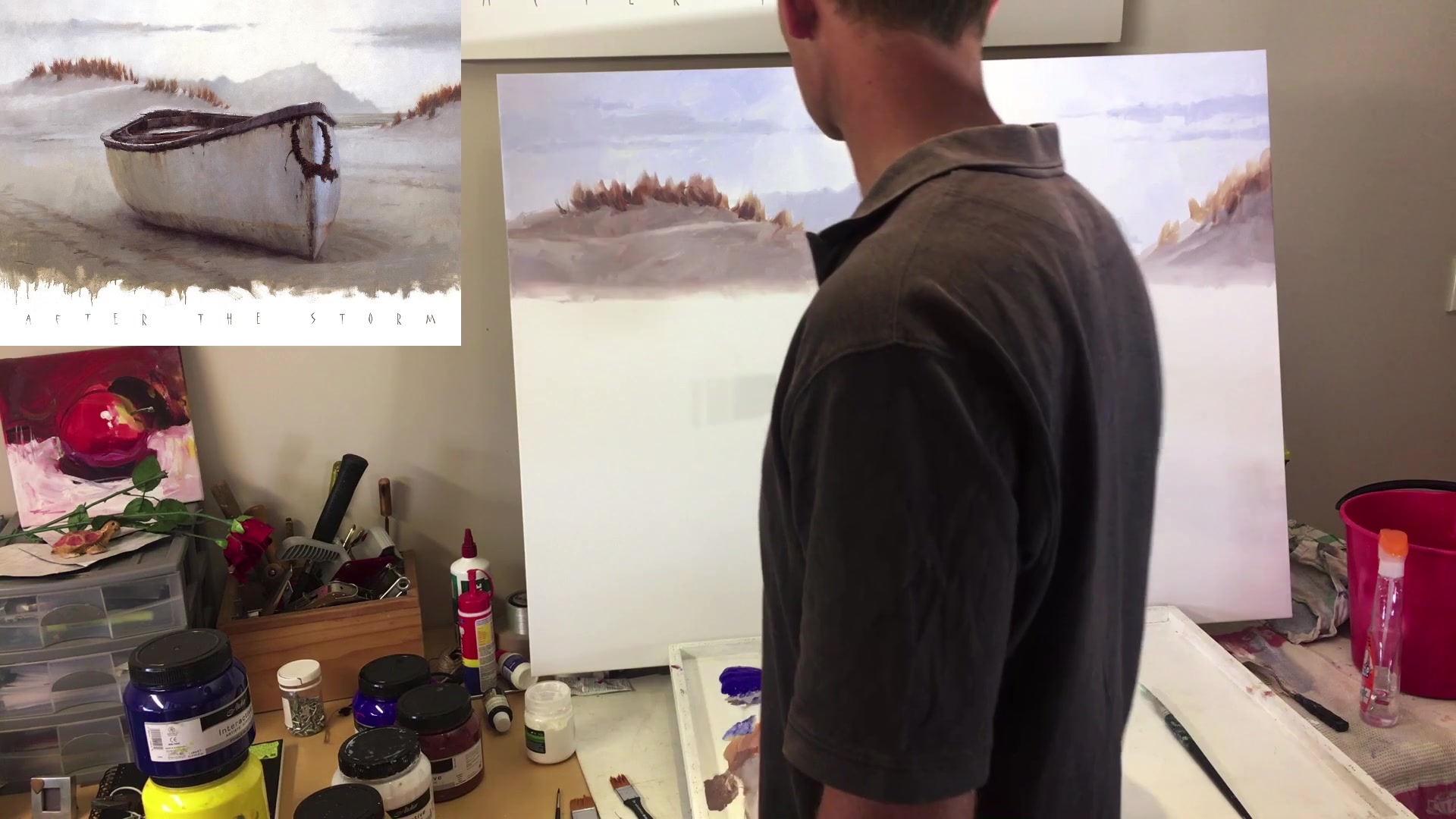 Step 23 — Grass highlights and light strips (video frame from the lesson)