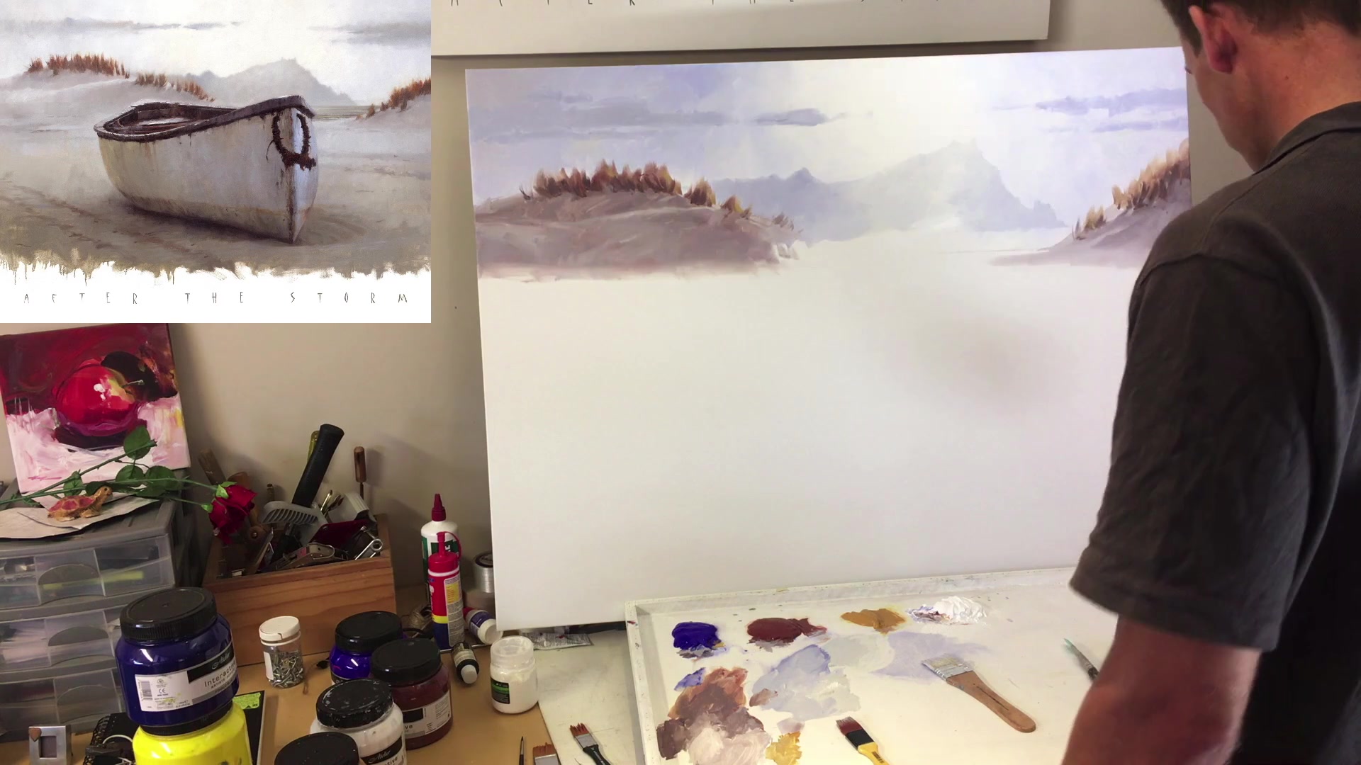 Step 24 — Ocean painting and color balance (video frame from the lesson)