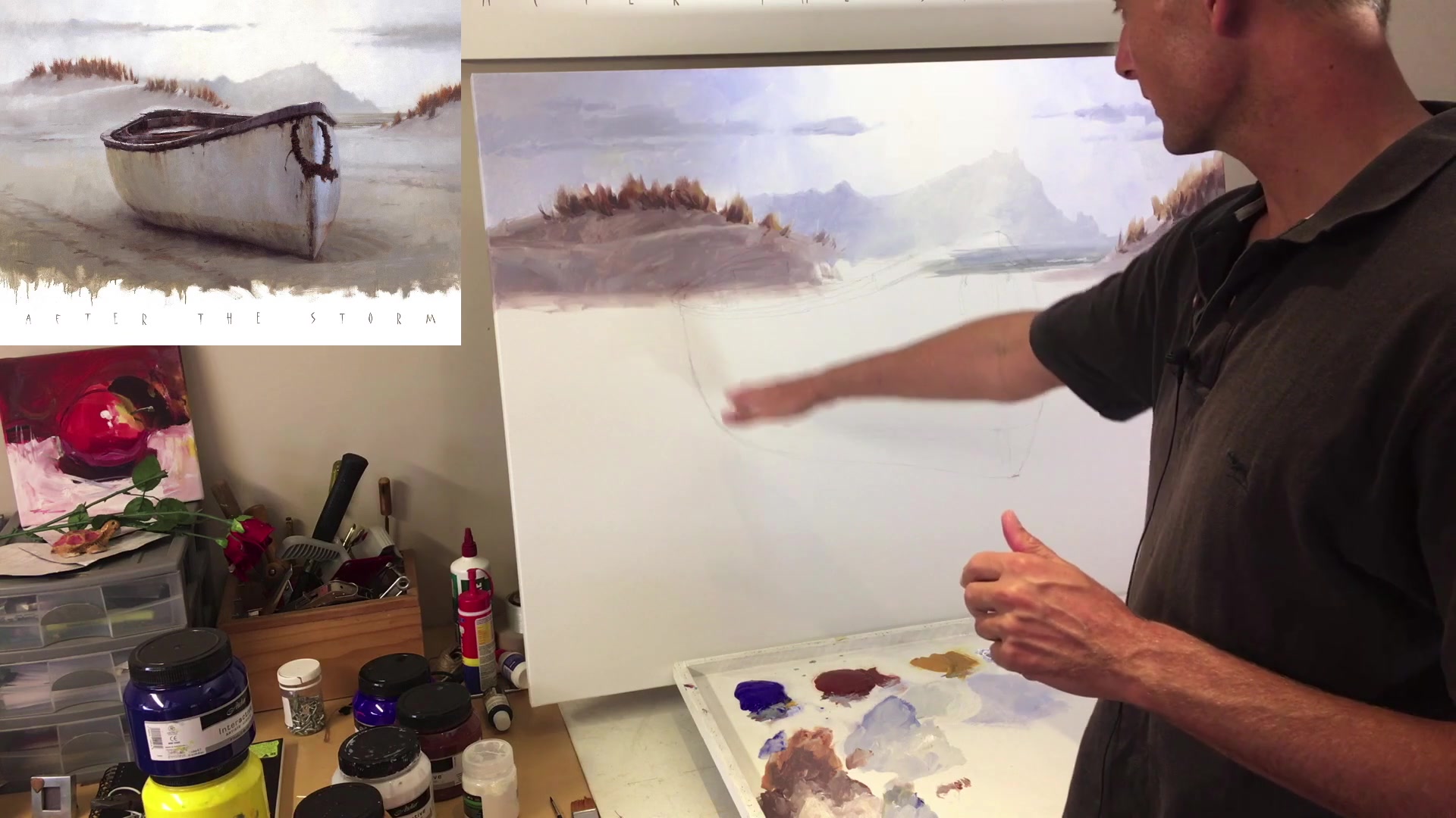 Step 25 — Boat drawing and placement (video frame from the lesson)