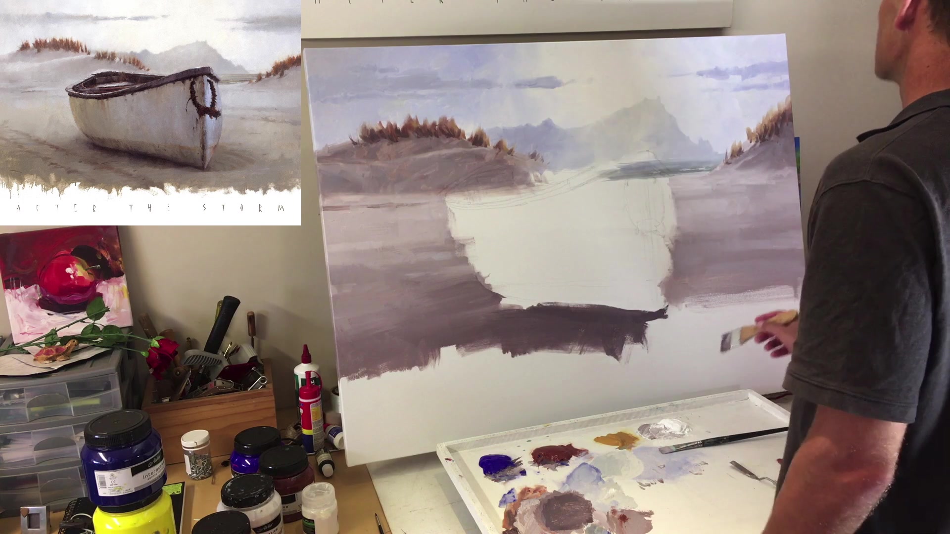 Step 29 — Dark accents and occlusion shadow (video frame from the lesson)